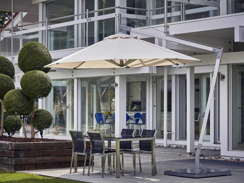 Bambrella Santa Ana Sidewind 10 Foot Round Crank Lift Manual Tilt Cantilever Outdoor Umbrella