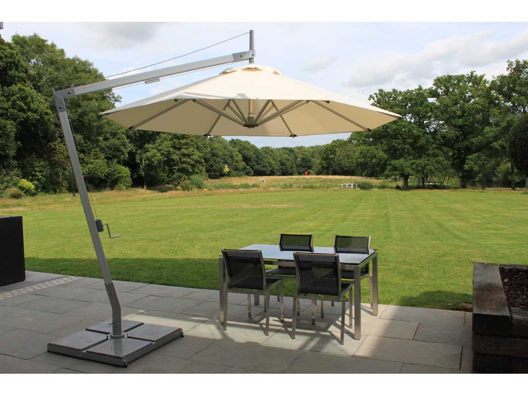 Bambrella Santa Ana Sidewind 10 Foot Round Crank Lift Manual Tilt Cantilever Outdoor Umbrella