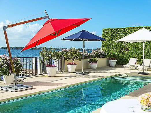 Bambrella Sirocco 10 Foot Round Sidewind Crank Lift Manual Tilt Cantilever Patio Umbrella