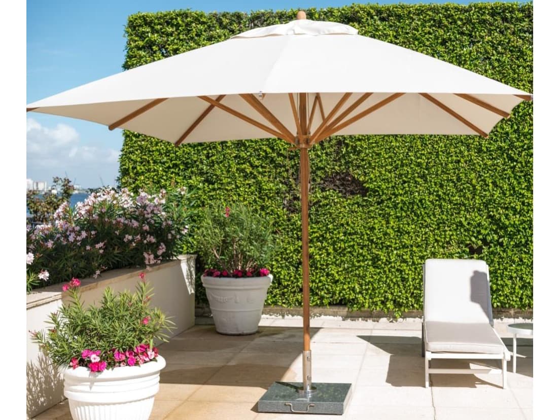 Bambrella Levante Wood 10 Foot Square Pulley Lift Patio Umbrella