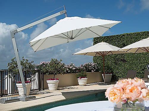 Bambrella Hurricane 11 Foot Square Sidewind Crank Lift Manual Tilt Cantilever Outdoor Patio Umbrella