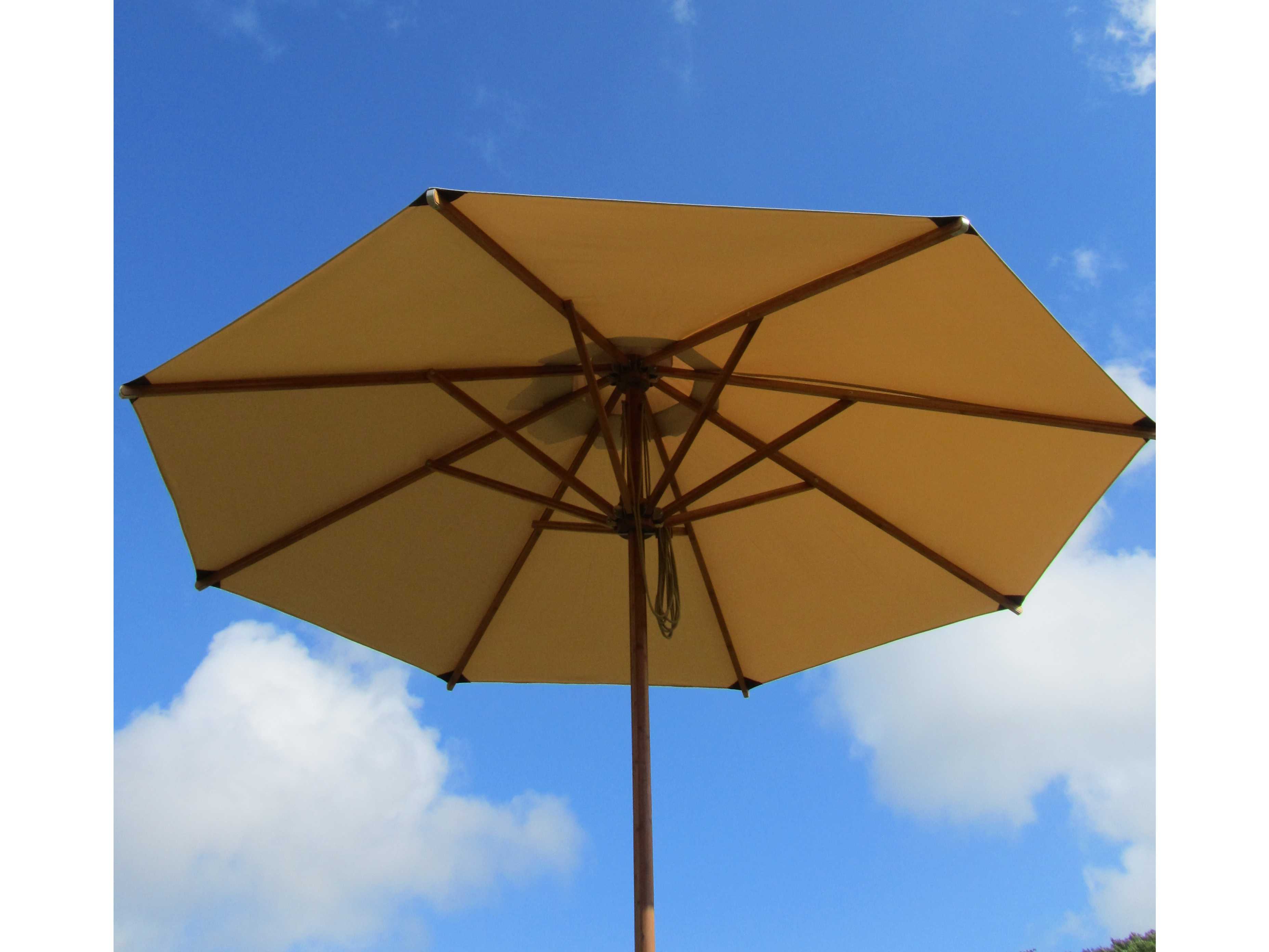 Bambrella Levante Wood 11.5 Foot Round Pulley Lift Outdoor Patio Umbrella