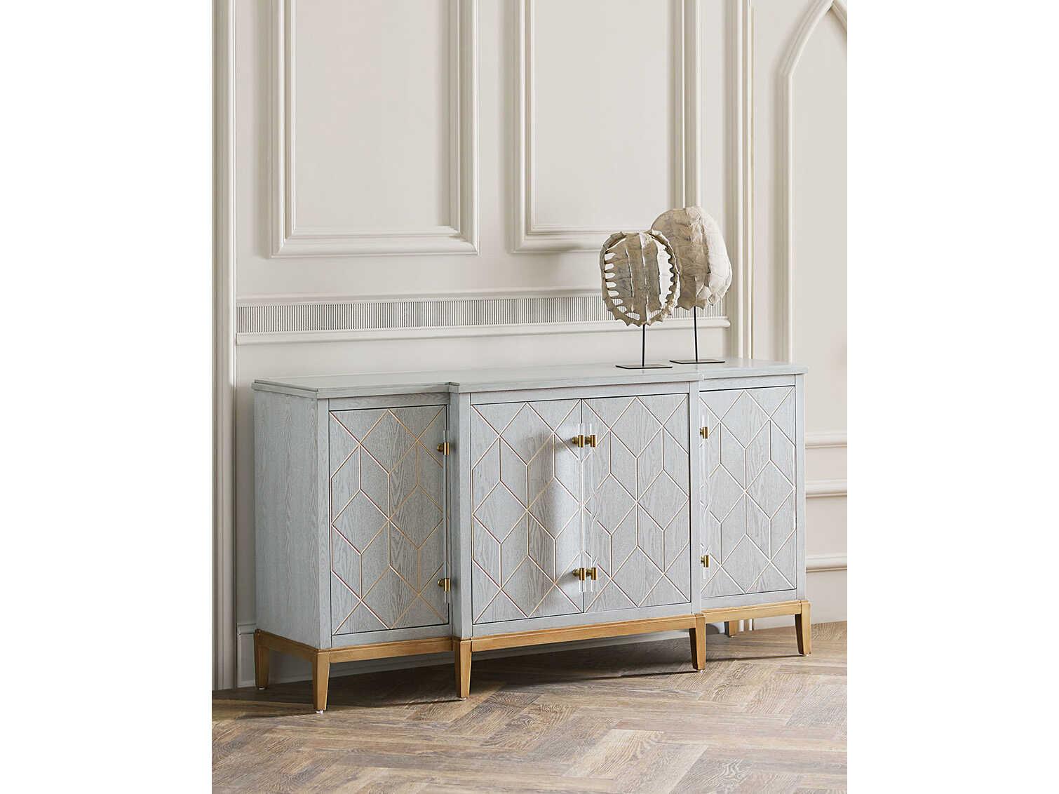 Bassett Mirror Perrine 68" Hardwood Gray Veneer Gold Sideboard