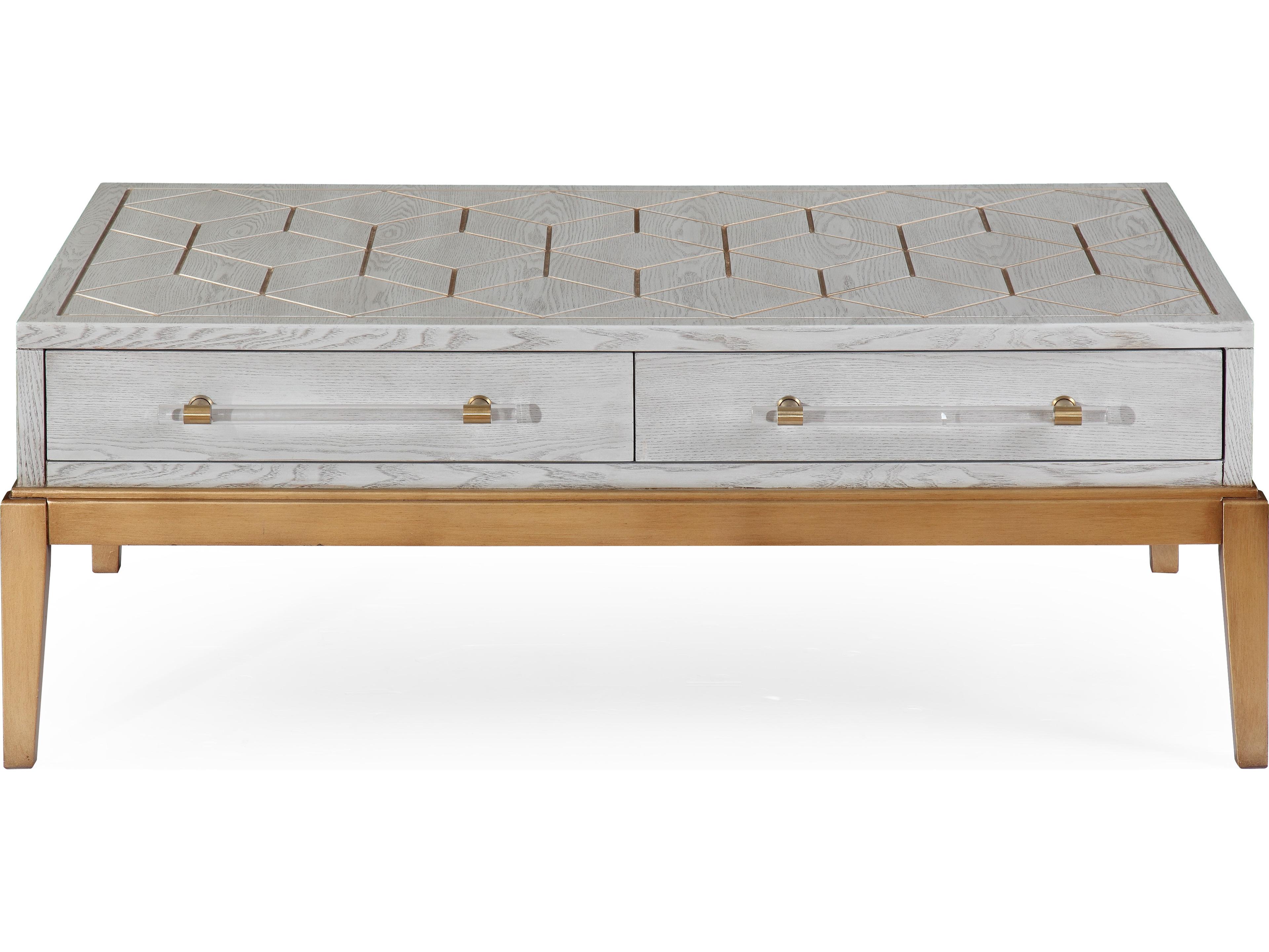 Bassett Mirror Rectangular Wood Gray Veneer With Gold Accent Cocktail Table