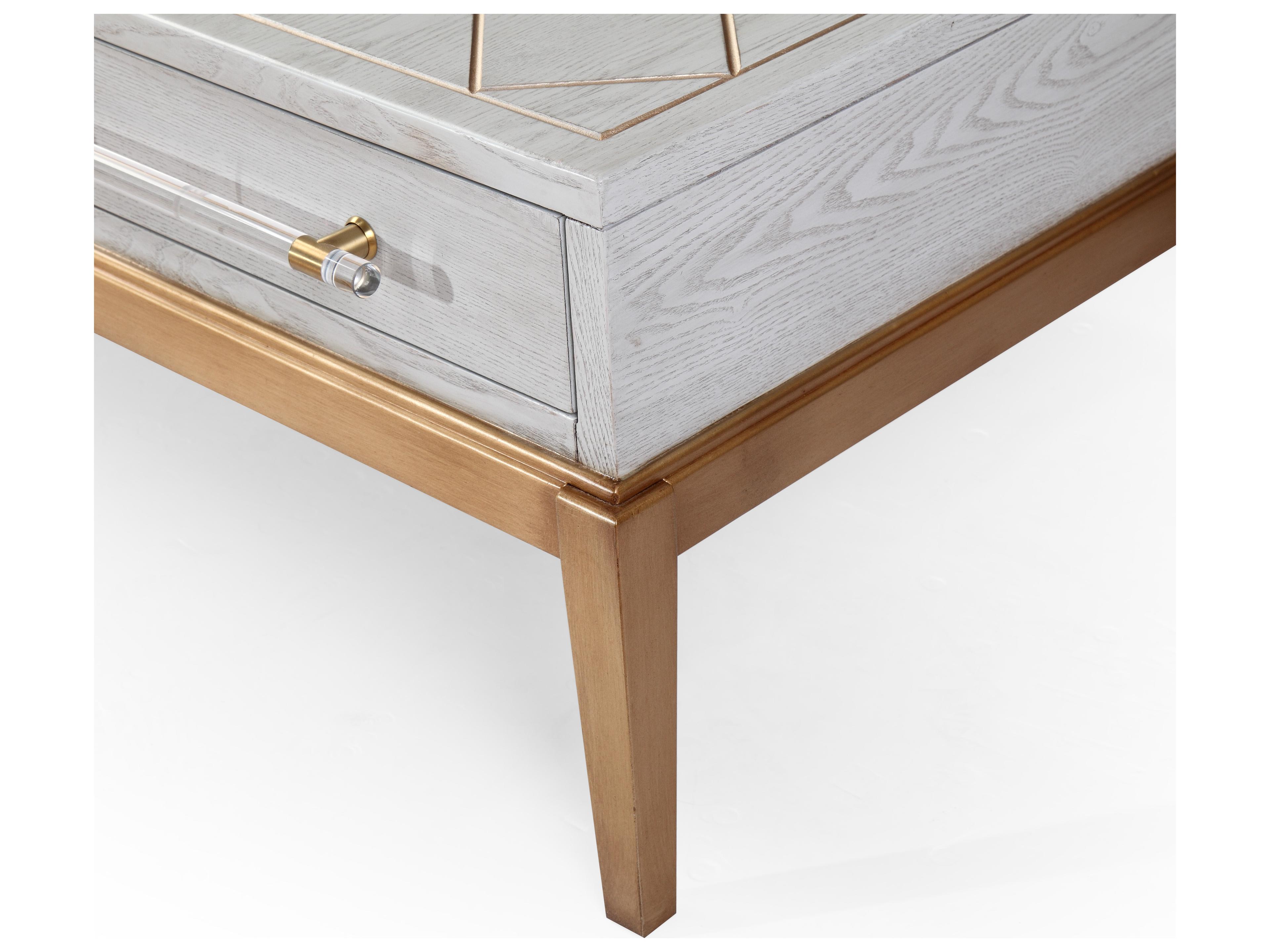 Bassett Mirror Rectangular Wood Gray Veneer With Gold Accent Cocktail Table