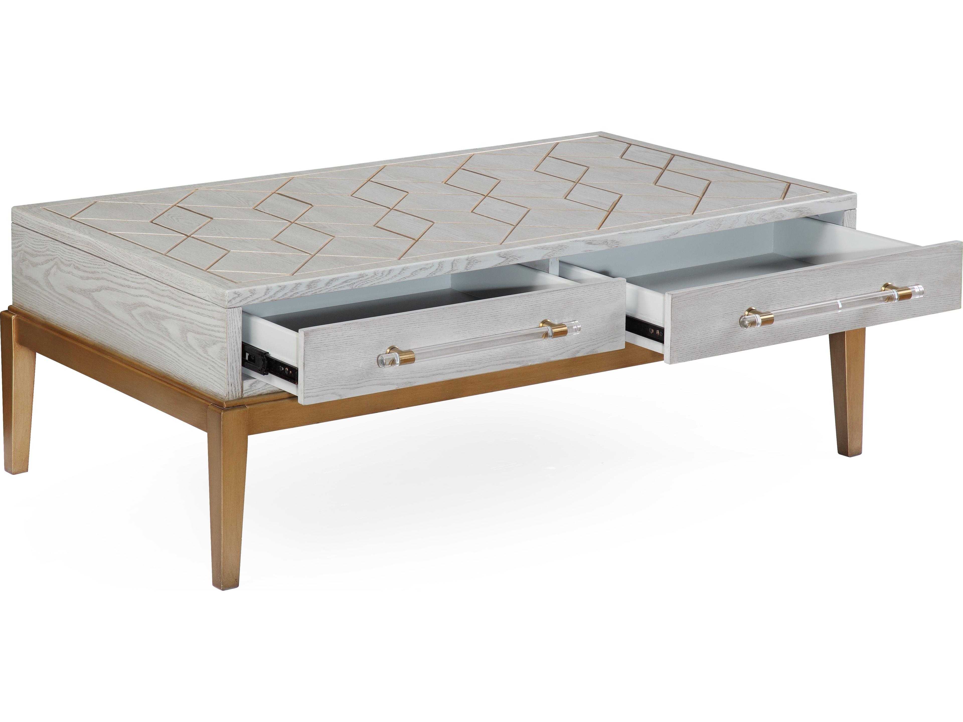 Bassett Mirror Rectangular Wood Gray Veneer With Gold Accent Cocktail Table