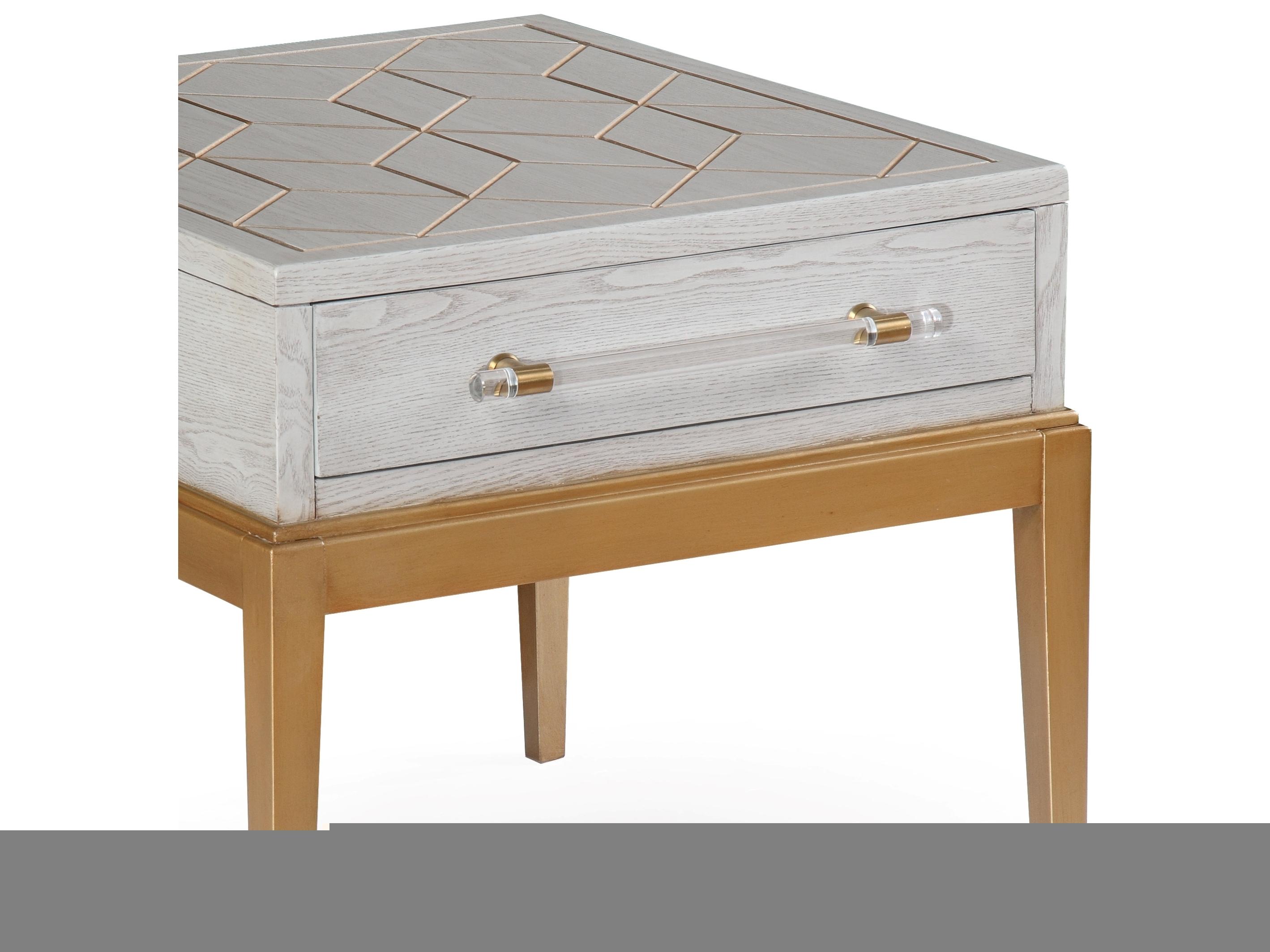 Bassett Mirror Rectangular Wood Gray Veneer With Gold Accent End Table