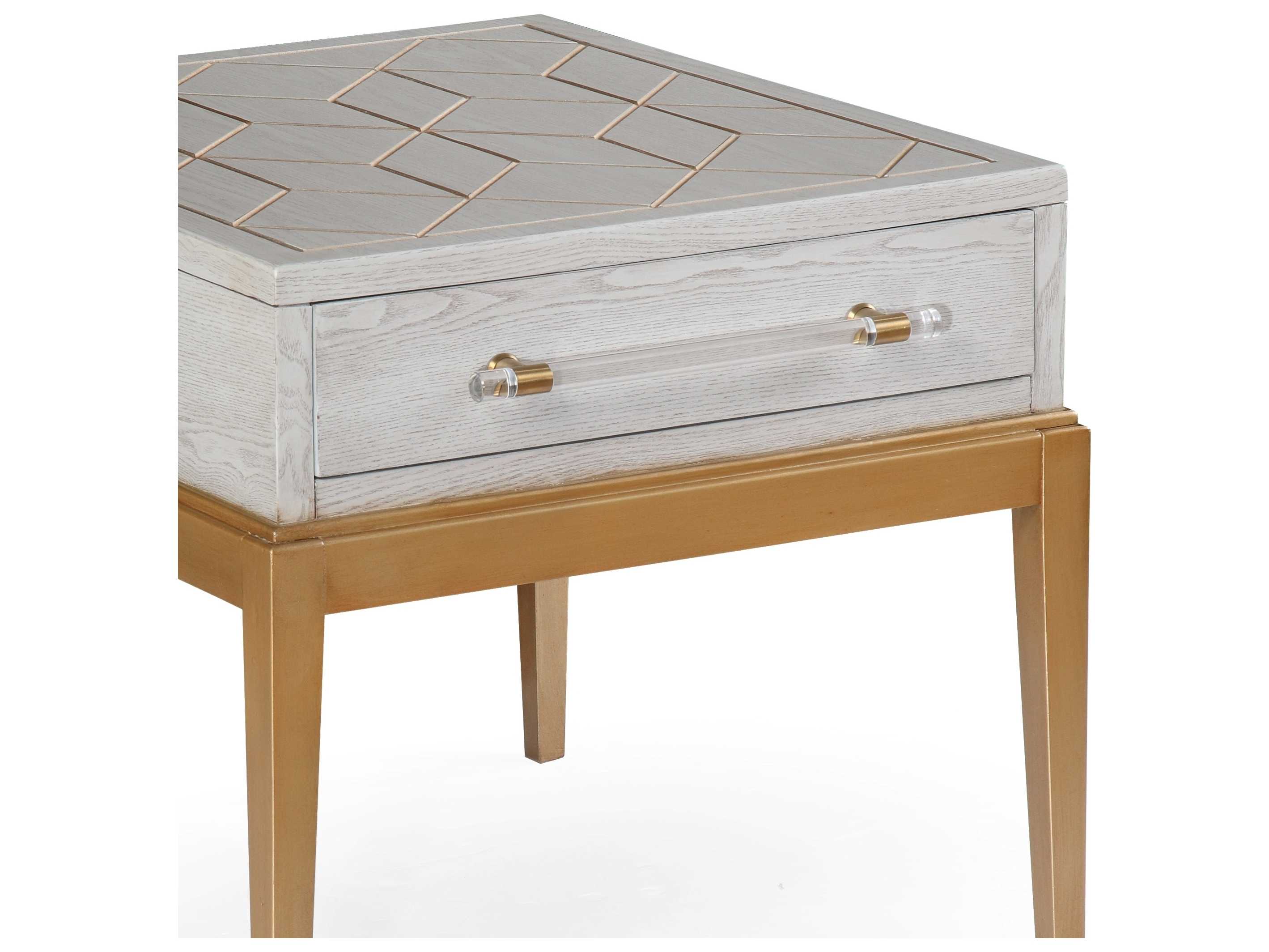 Bassett Mirror Rectangular Wood Gray Veneer With Gold Accent End Table