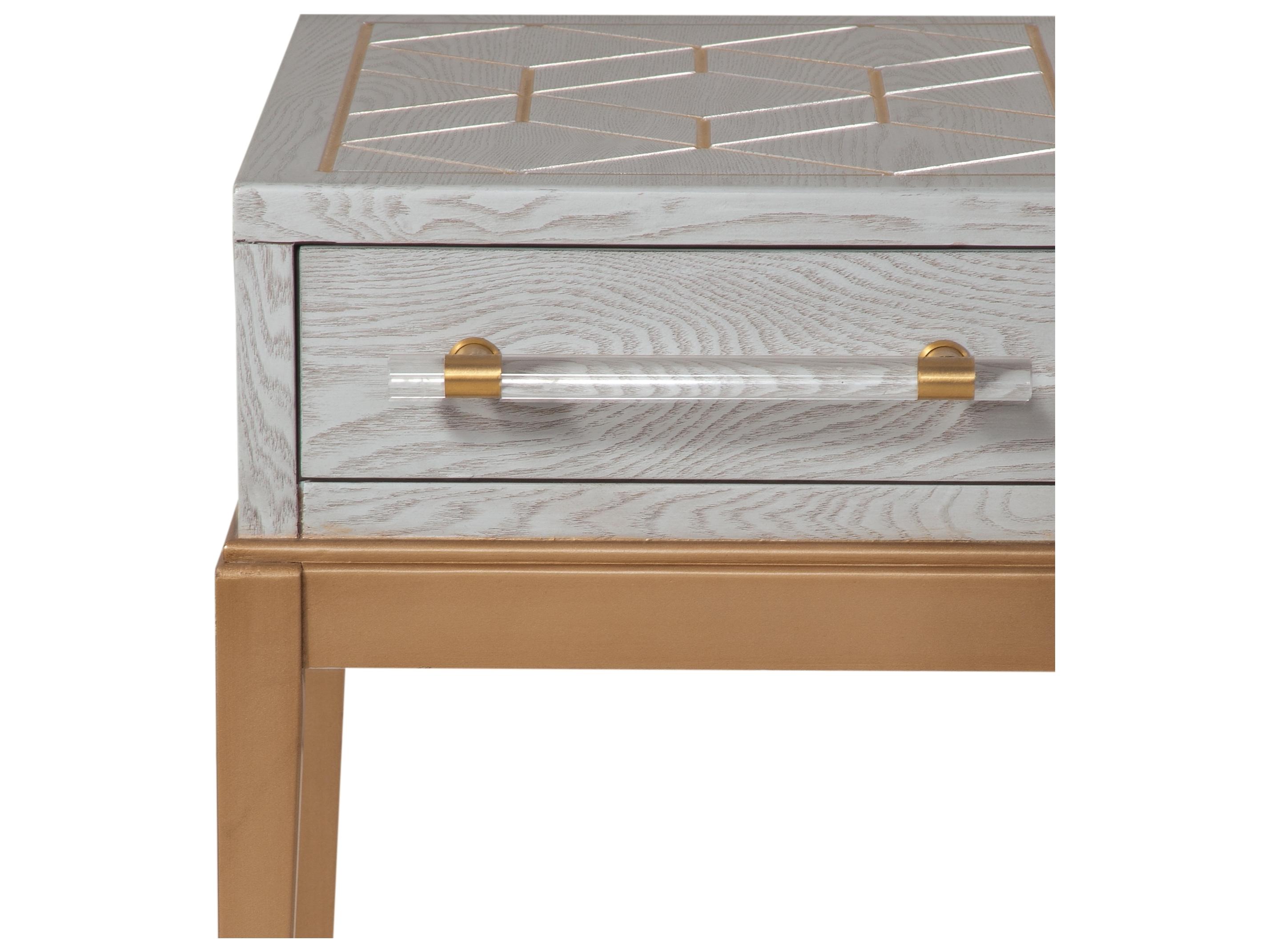 Bassett Mirror Rectangular Wood Gray Veneer With Gold Accent End Table