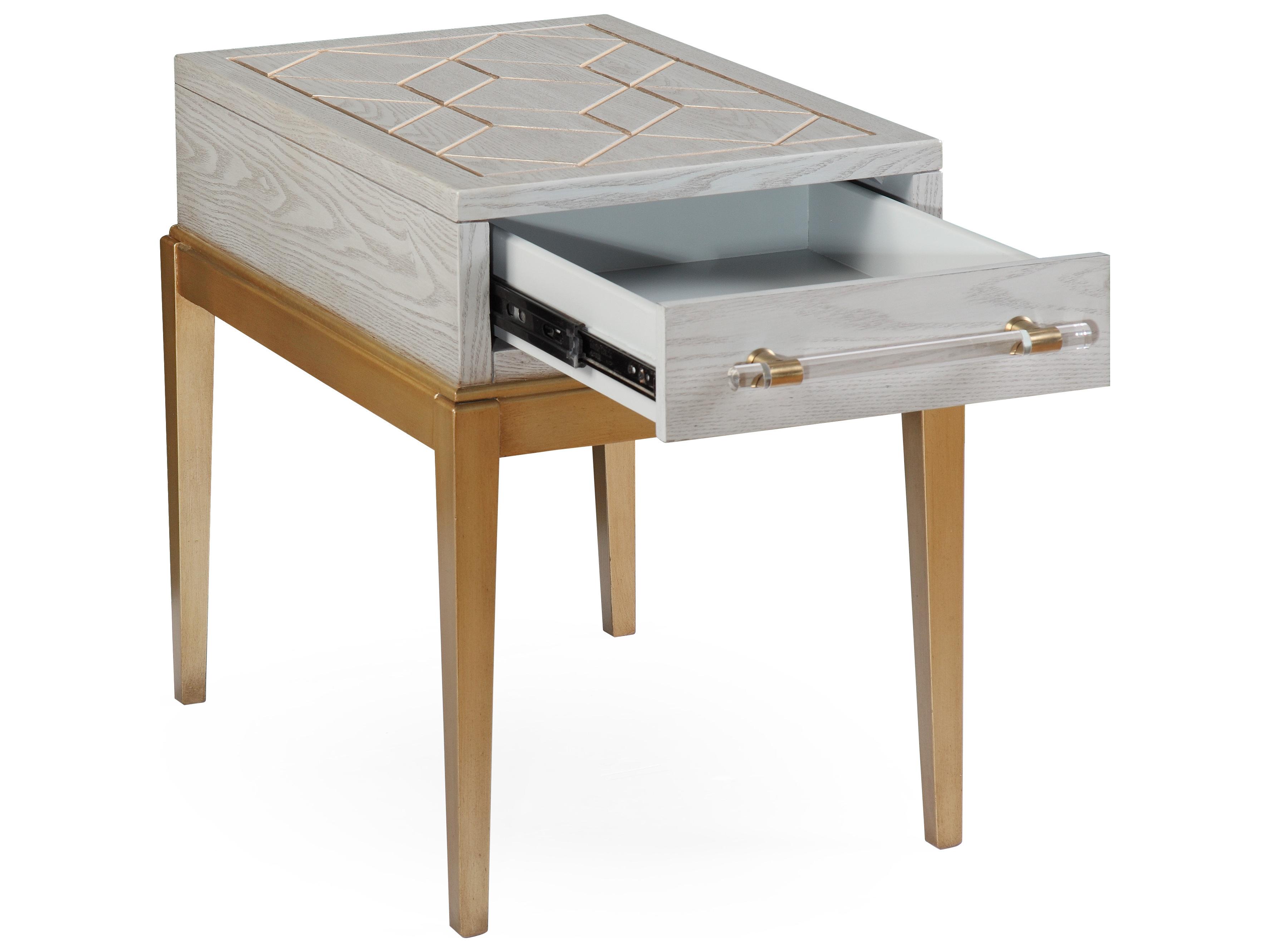 Bassett Mirror Rectangular Wood Gray Veneer With Gold Accent End Table