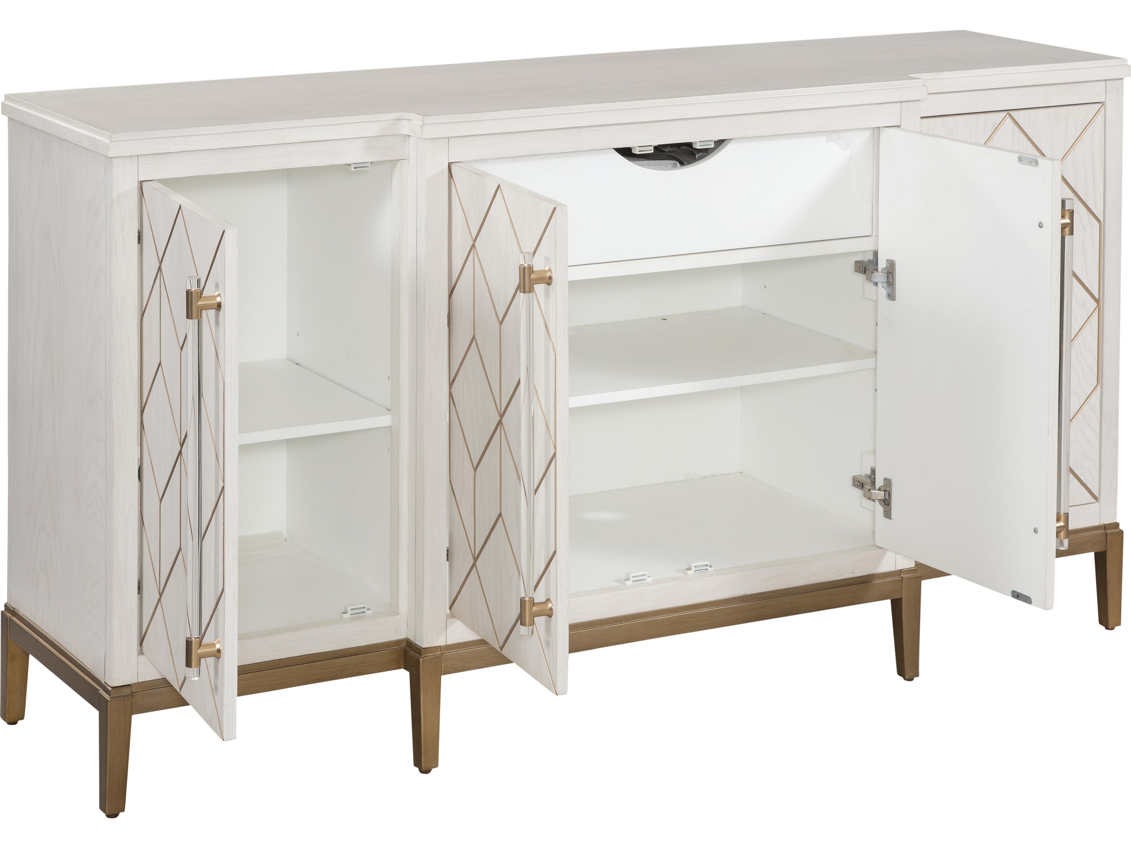 Bassett Mirror Perrine 68" Oak Wood White With Gold Accent Sideboard
