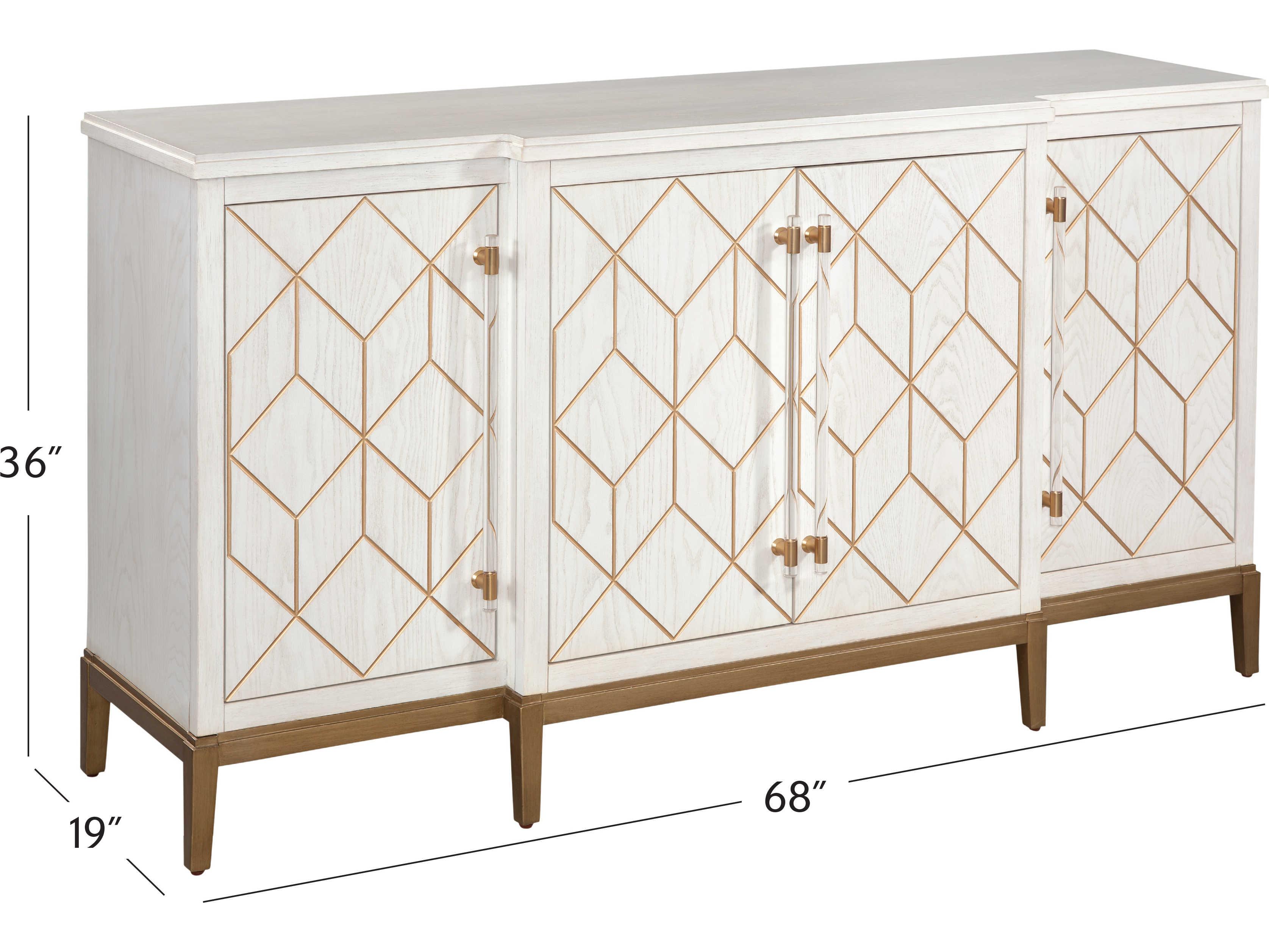 Bassett Mirror Perrine 68" Oak Wood White With Gold Accent Sideboard