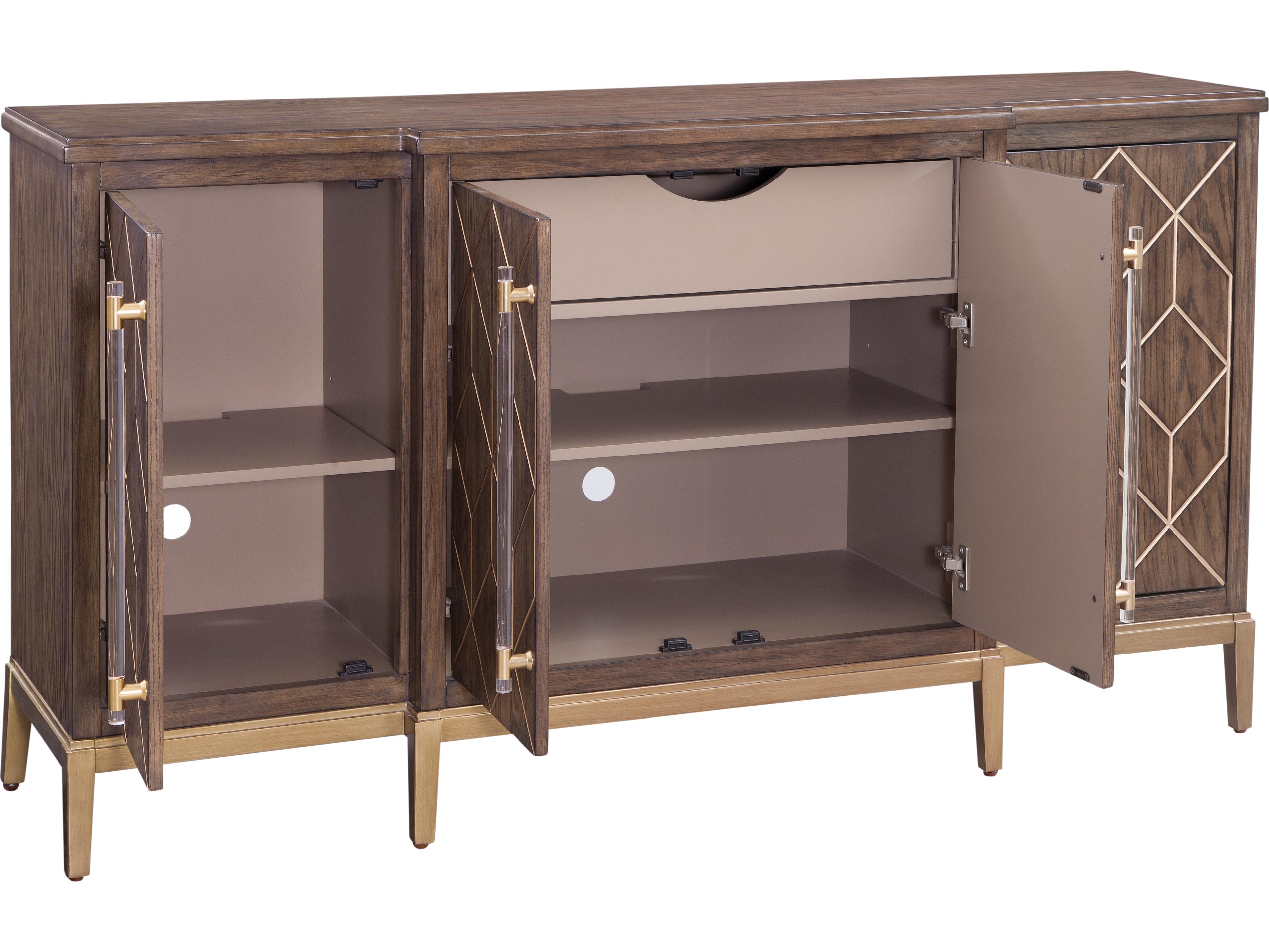 Bassett Mirror Perrine 68" Oak Wood Brown With Gold Accent Sideboard