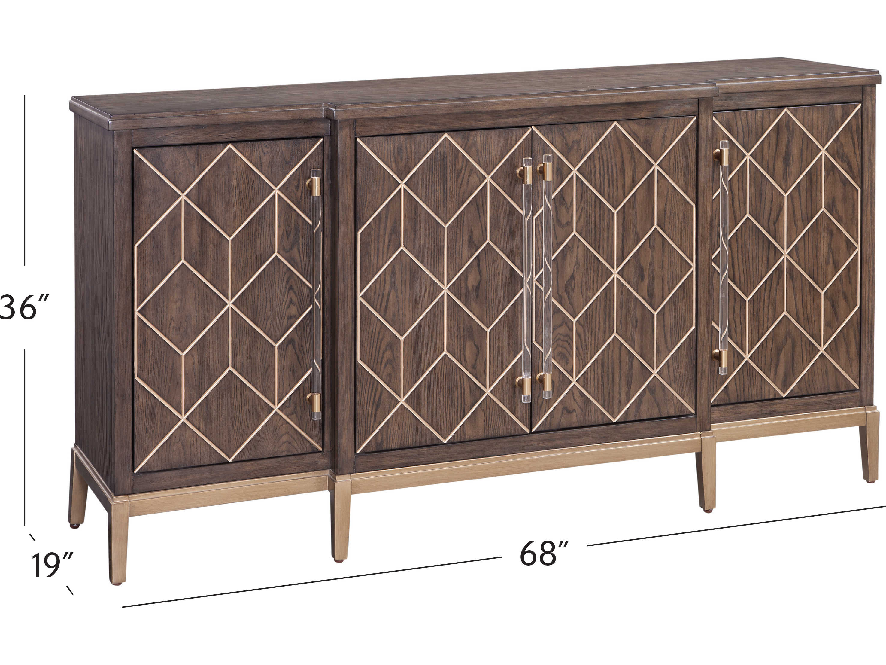 Bassett Mirror Perrine 68" Oak Wood Brown With Gold Accent Sideboard