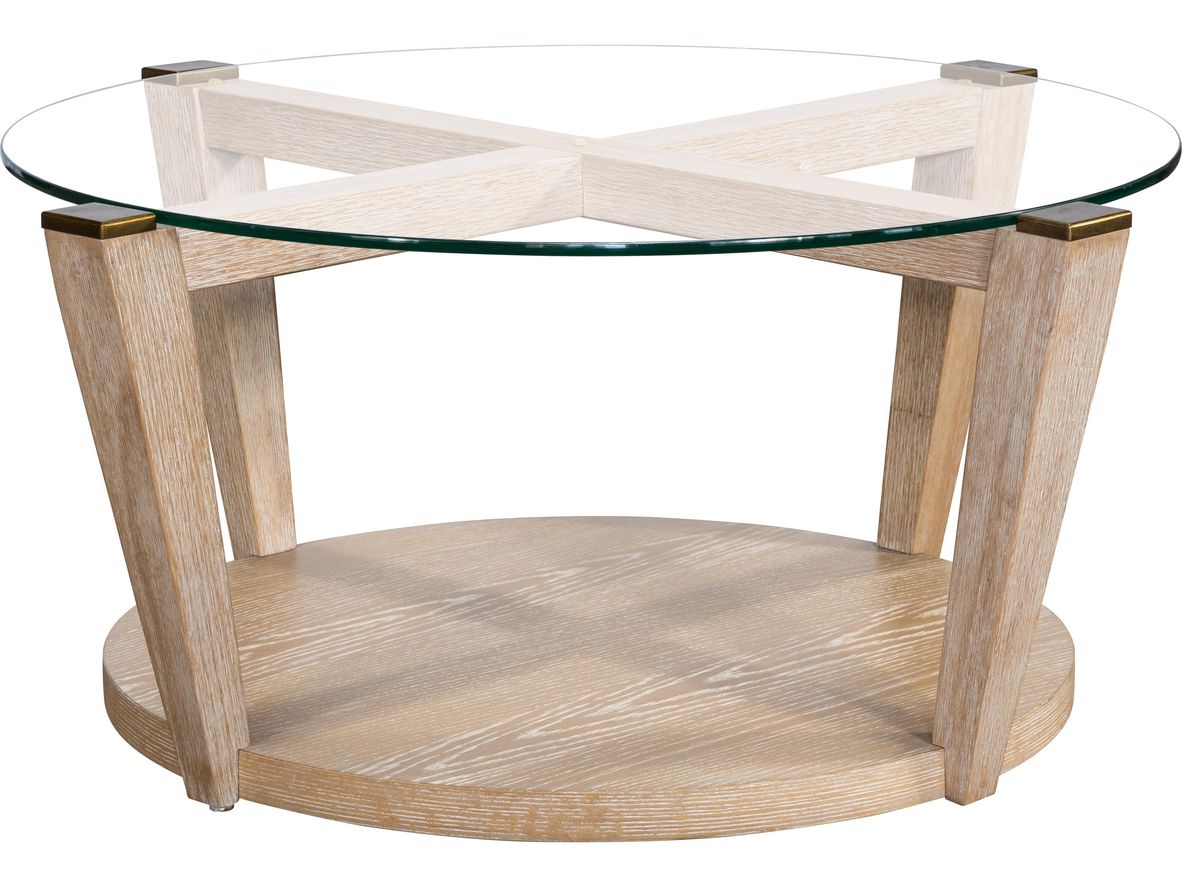 Bassett Mirror Dunes Round Glass Bleached Oak Coffee Table