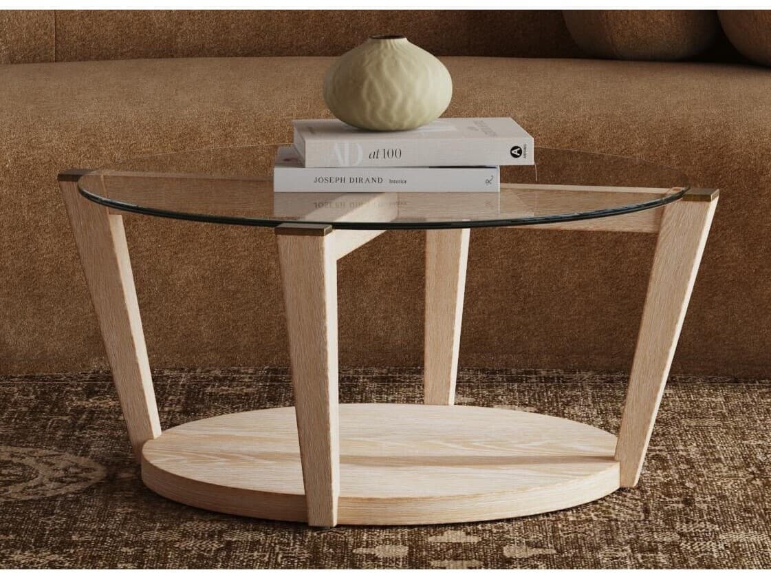 Bassett Mirror Dunes Round Glass Bleached Oak Coffee Table