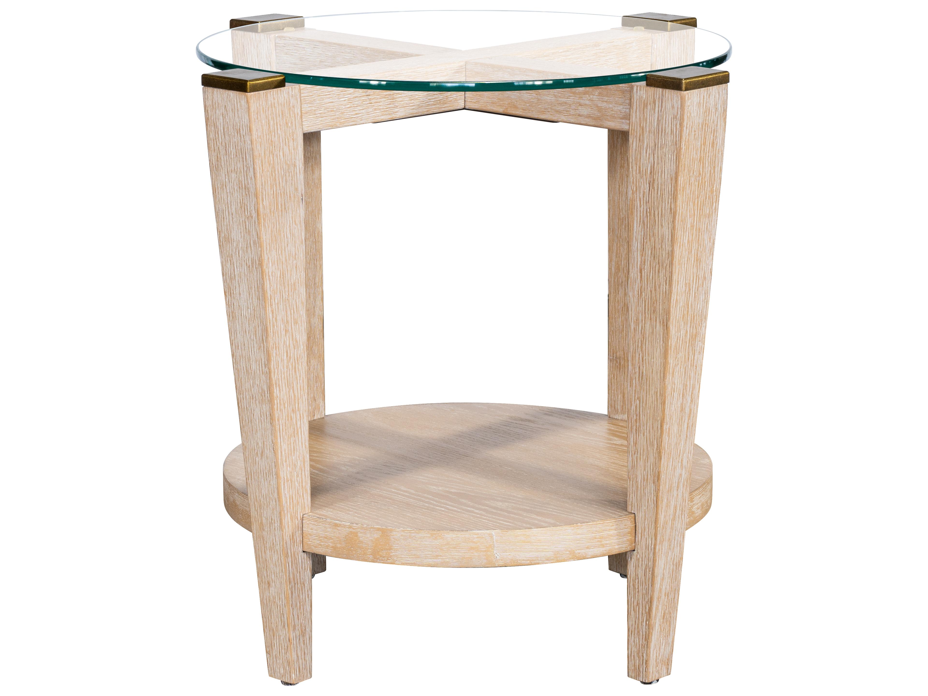 Bassett Mirror Dunes Round Glass Bleached Oak End Table