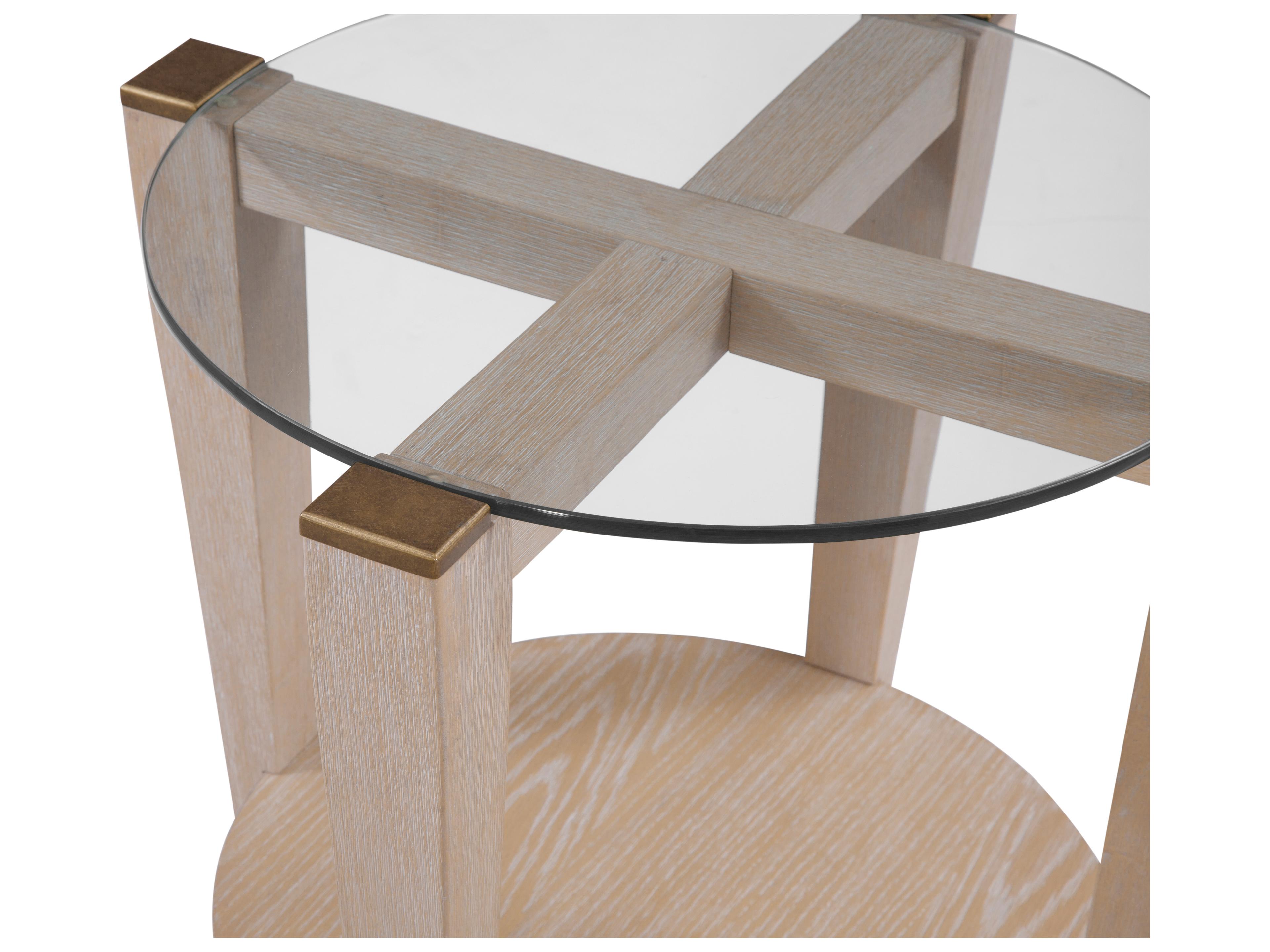 Bassett Mirror Dunes Round Glass Bleached Oak End Table