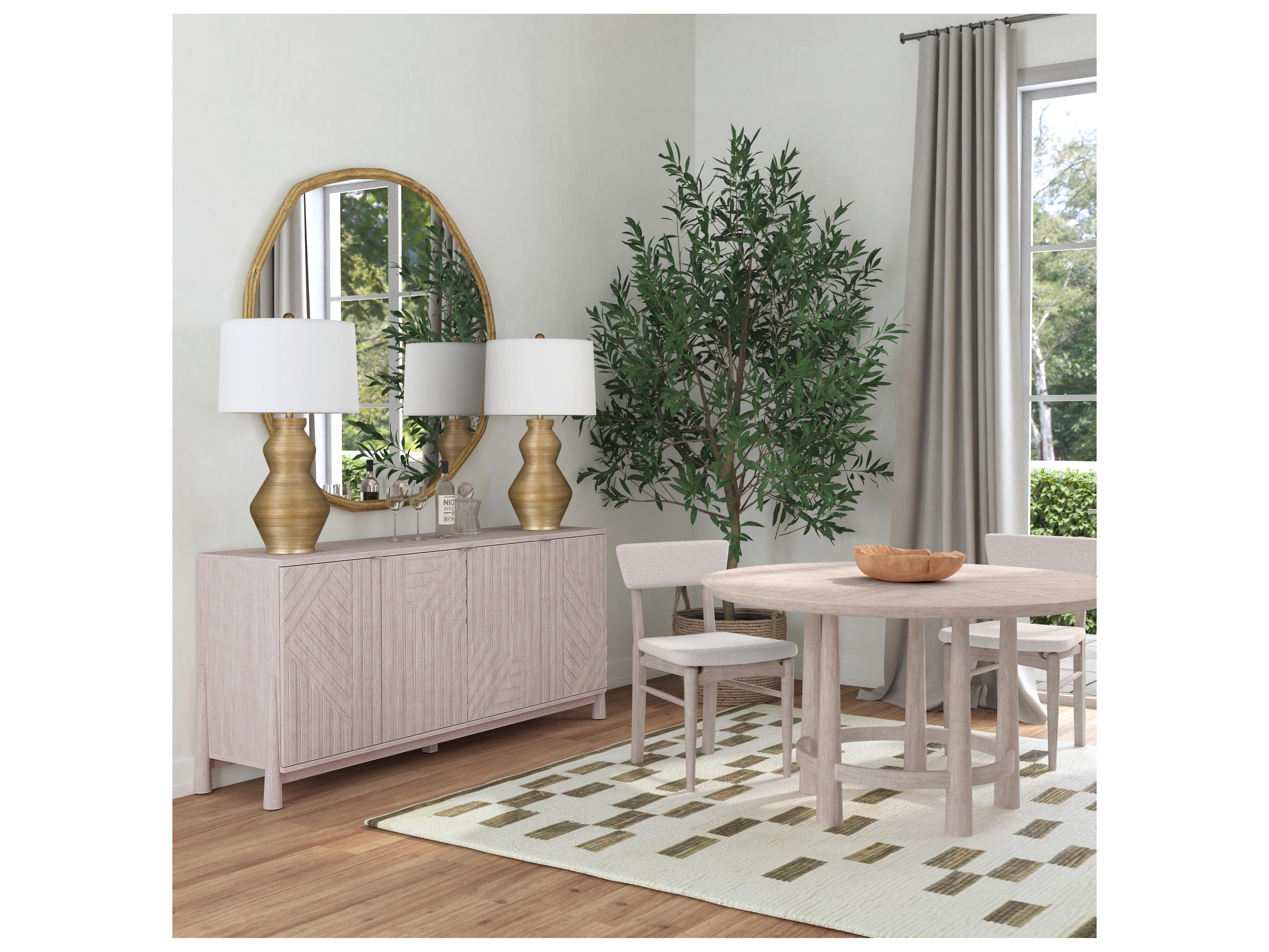 Bassett Mirror Horizons Round Wood Cerused White Oak Dining Table