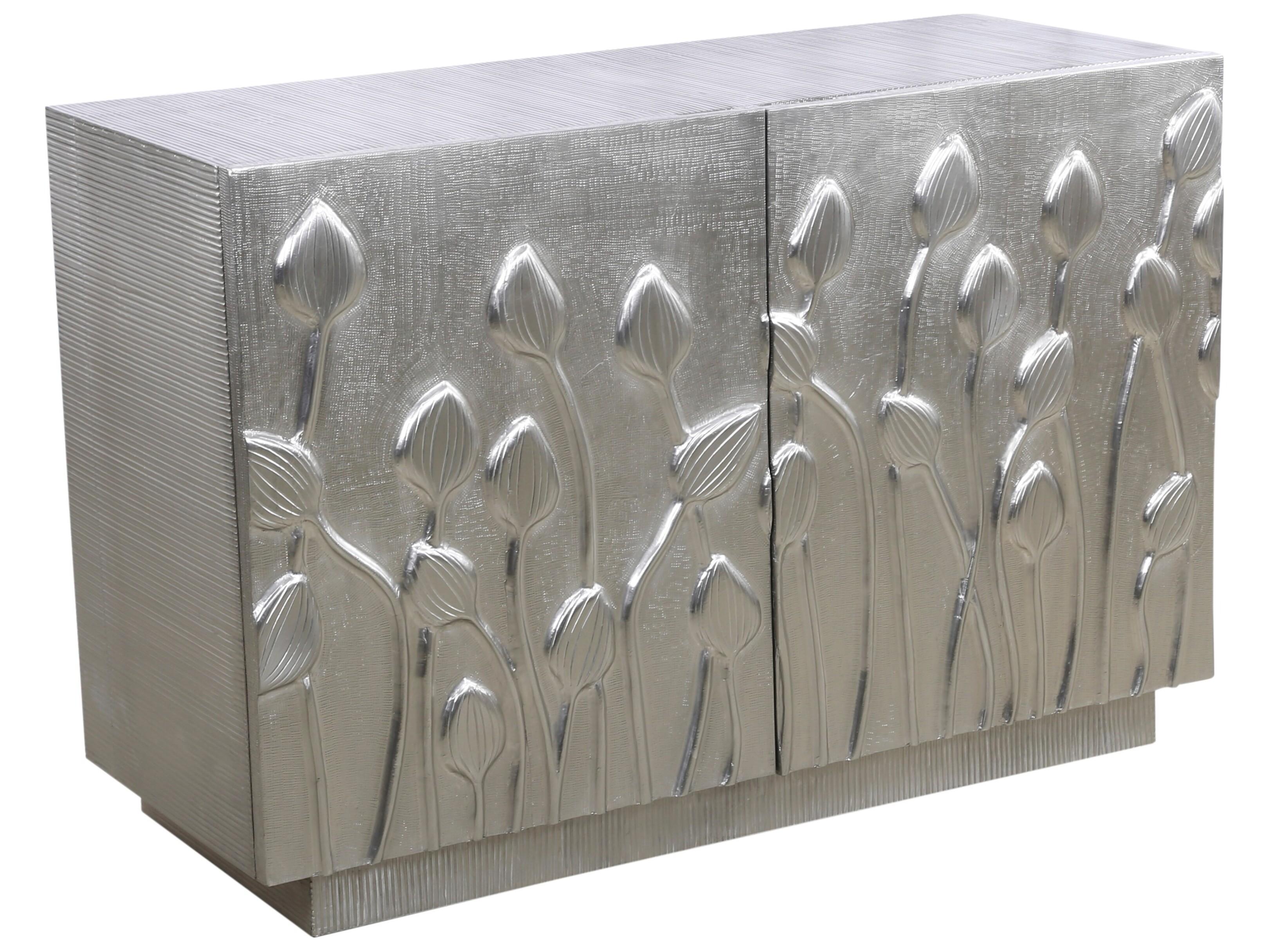 Bassett Mirror Mango Wood Silver Petal Bar Cabinet