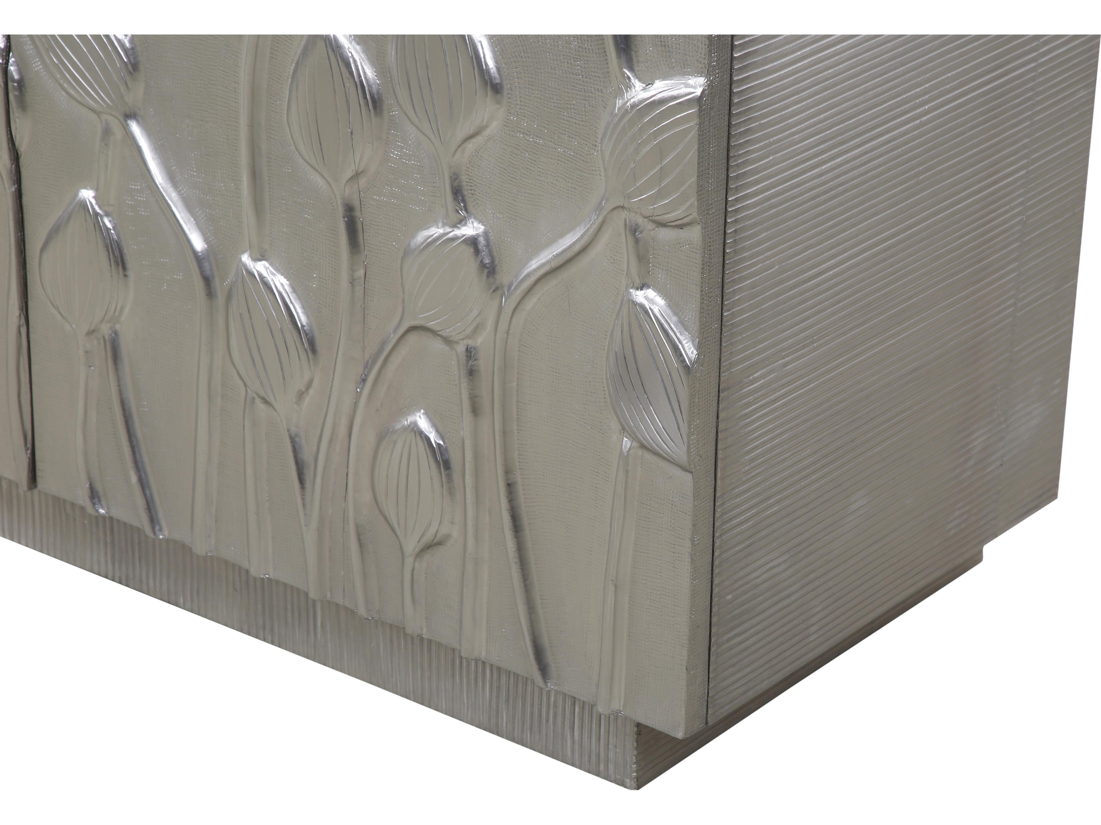 Bassett Mirror Mango Wood Silver Petal Bar Cabinet