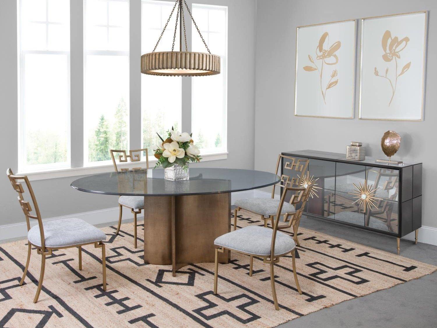 Bassett Mirror Symmetry Oval Glass Painted Bronze Dining Table