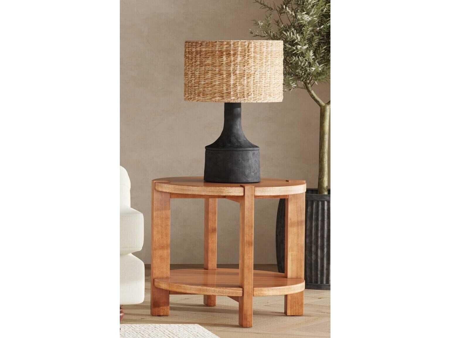 Bassett Mirror Winston Round Wood Brown Warm Walnut End Table