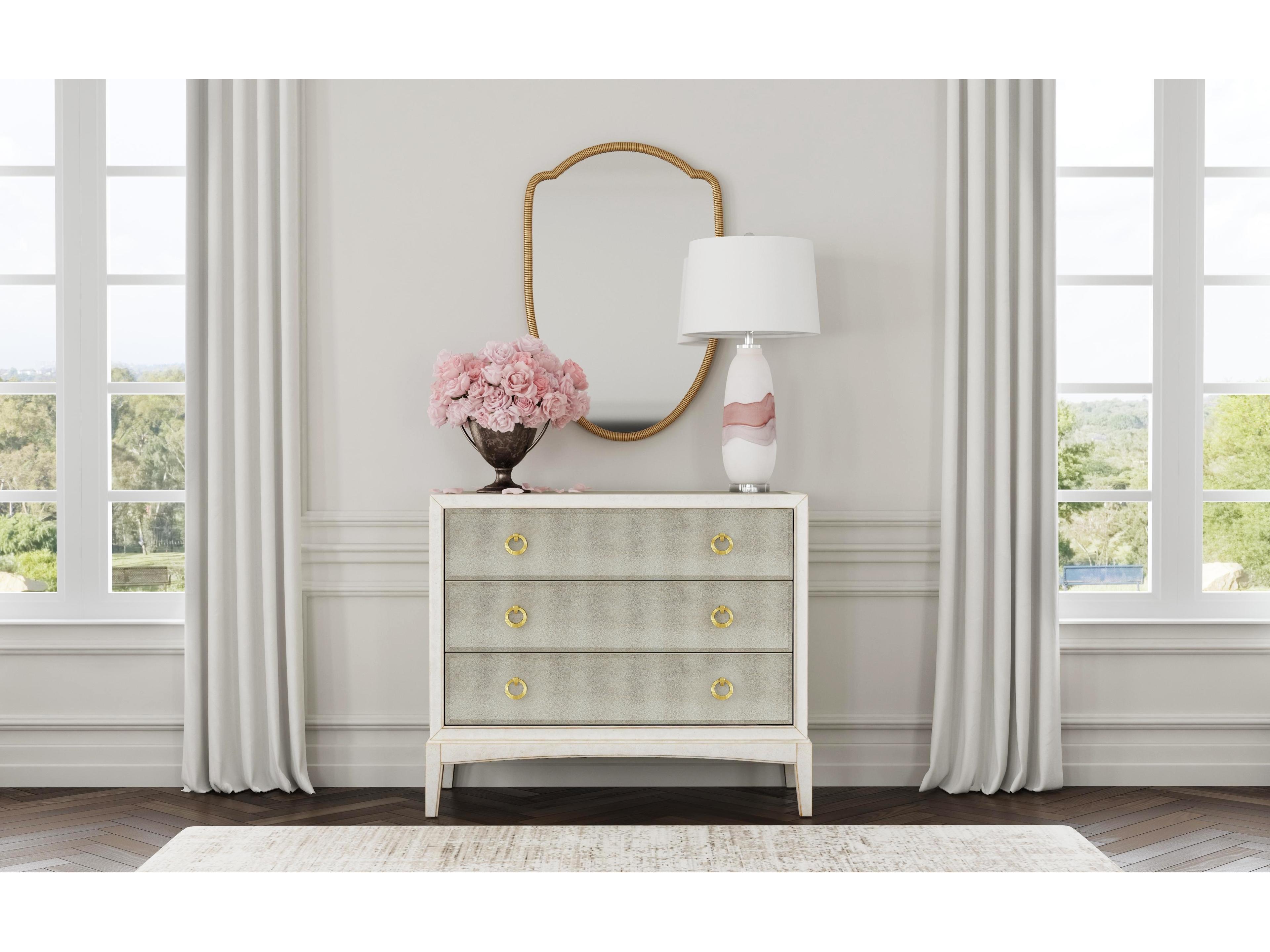 Bassett Mirror Kiara Antique Cream Beige Solid Wood Accent Chest