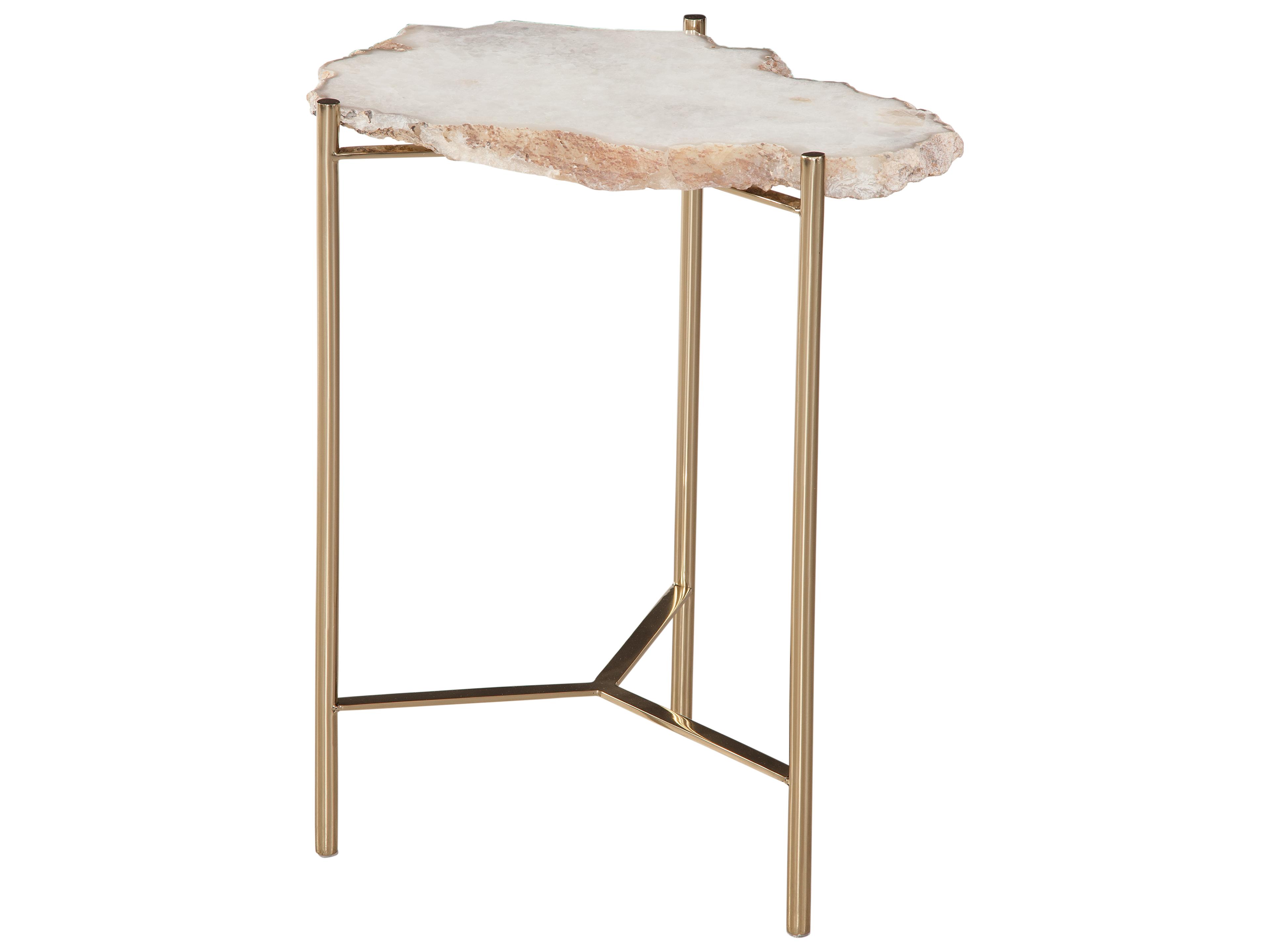 Bassett Mirror Cora Cast Natural Marble Champagne Gold Metal End Table