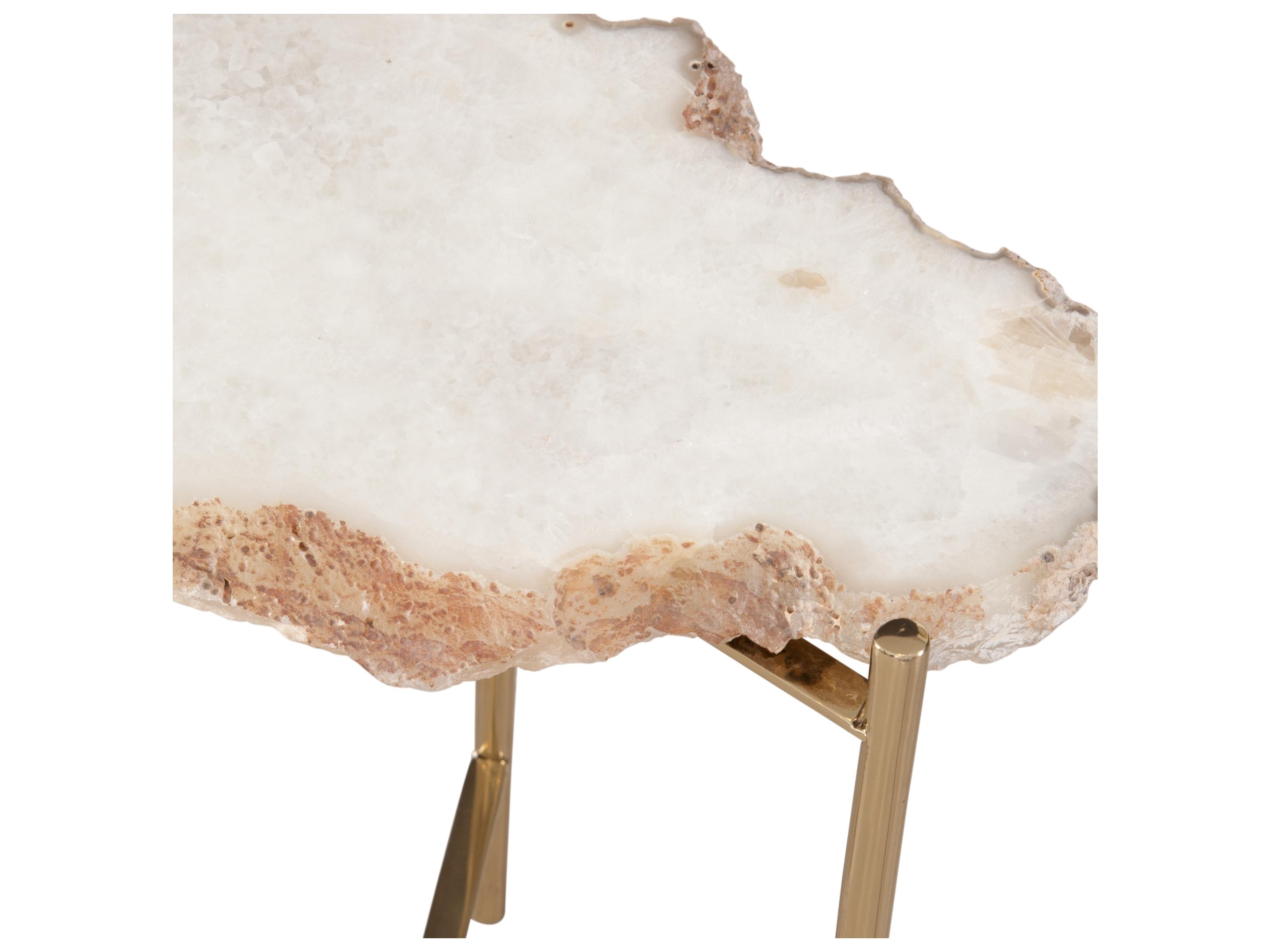 Bassett Mirror Cora Cast Natural Marble Champagne Gold Metal End Table