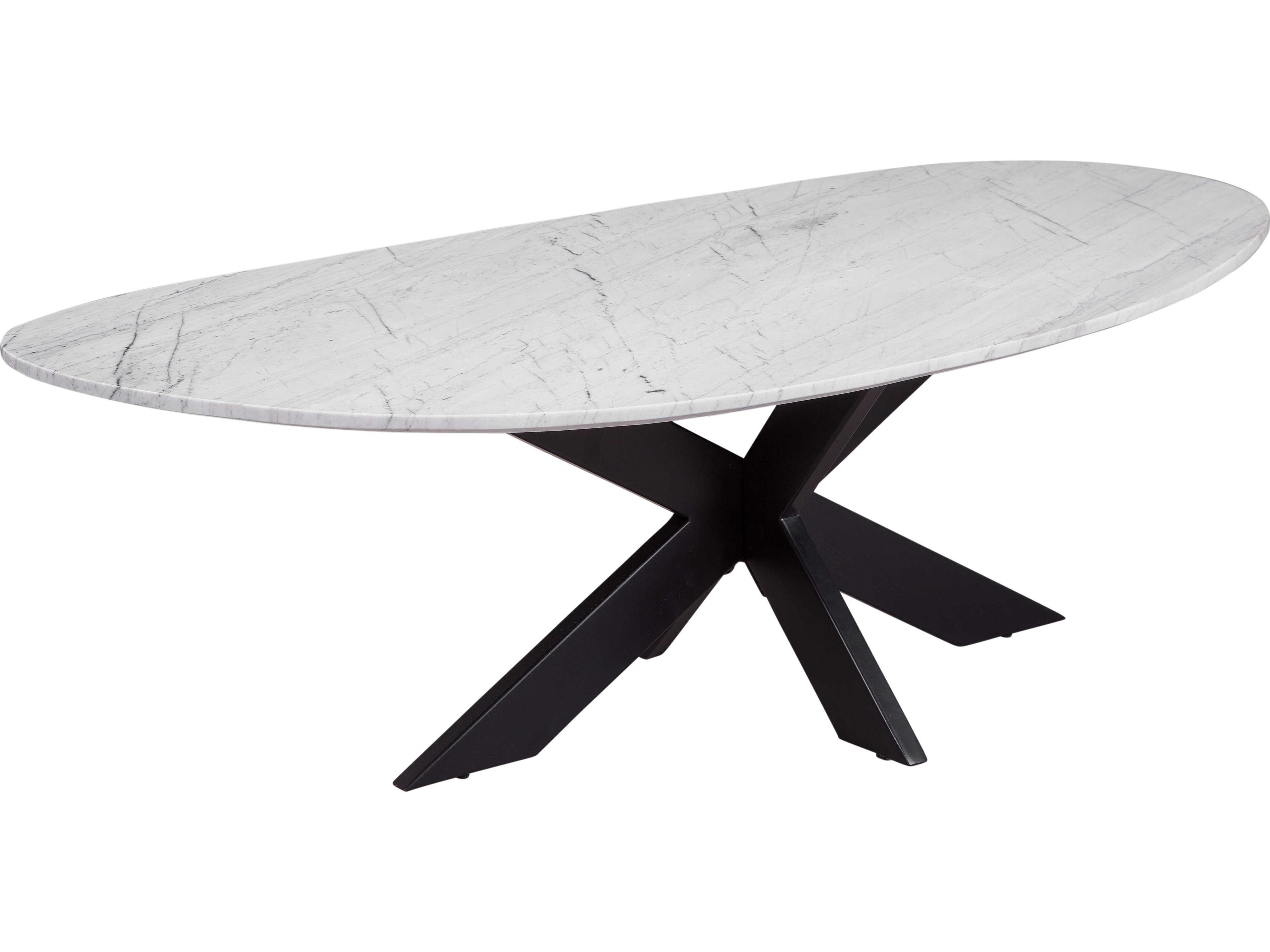 assett Mirror Oval Matte Black White Marble Coffee Table