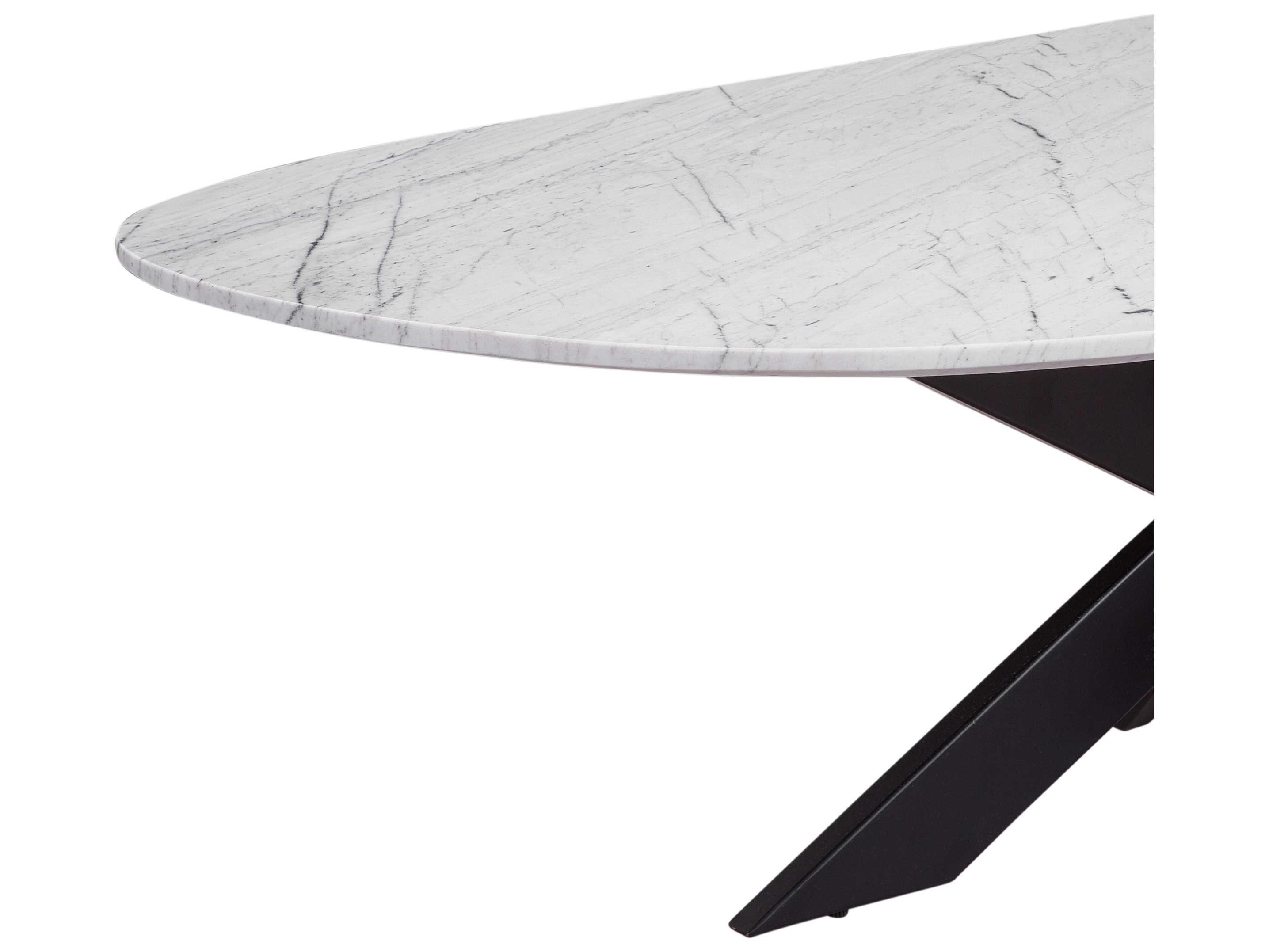 assett Mirror Oval Matte Black White Marble Coffee Table