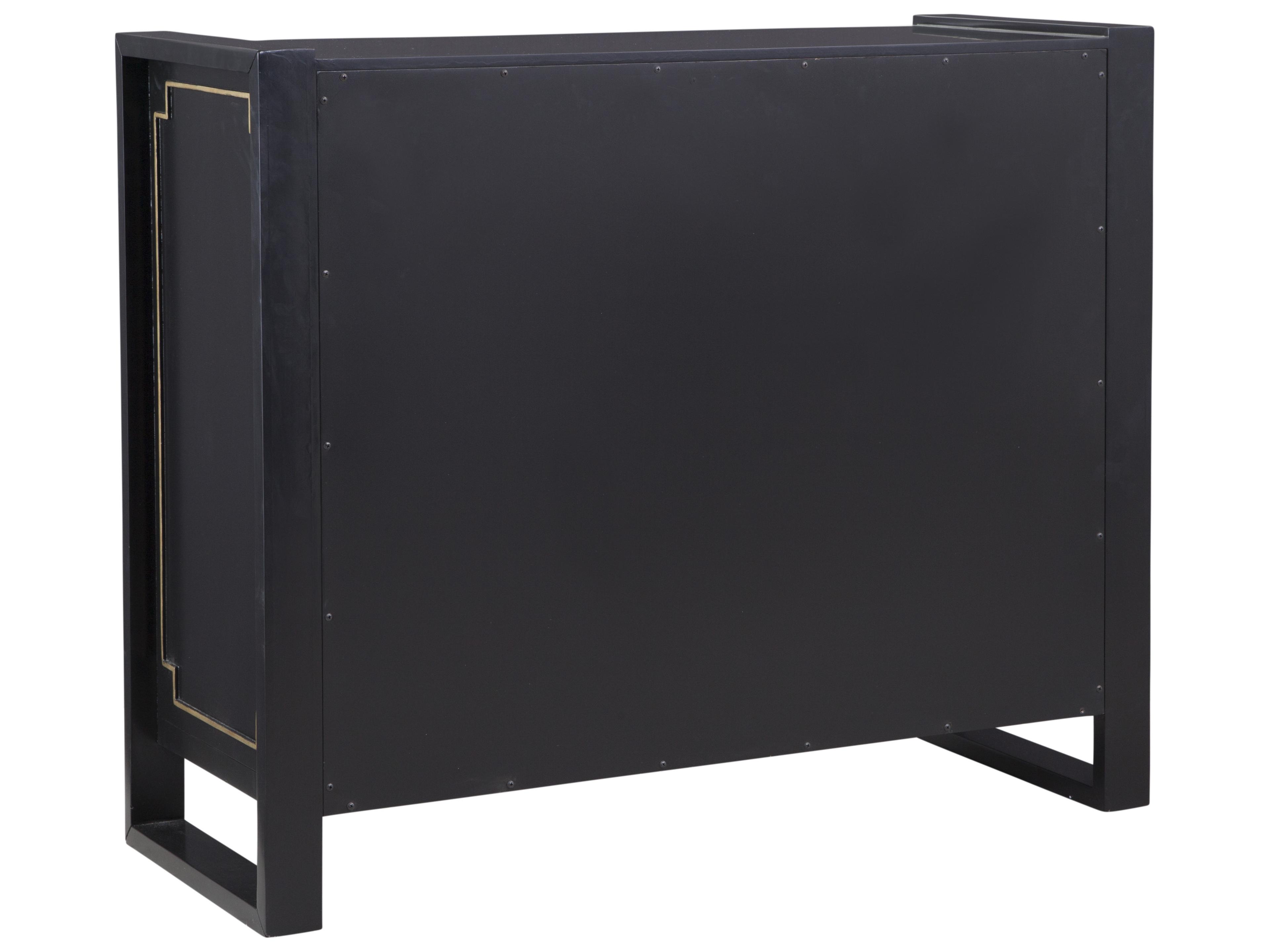 Bassett Mirror 3-Drawers Black Lacquer Gold Pinstriping Brown Accent Chest