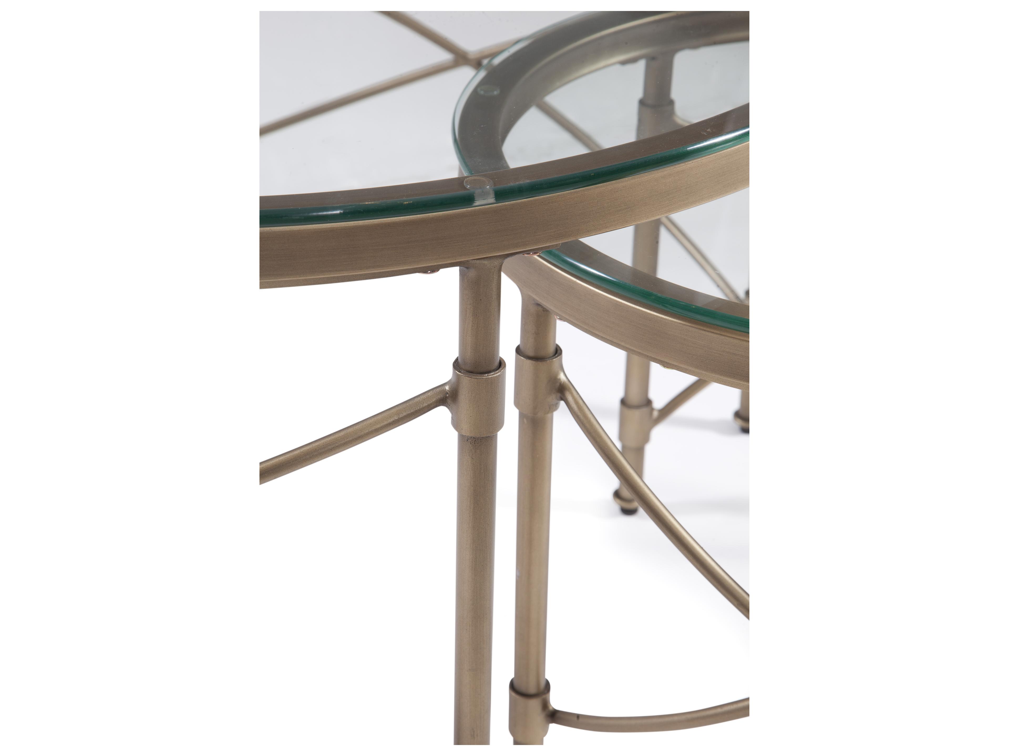 Bassett Mirror Harrison Round Glass Antique Gold Cocktail Table