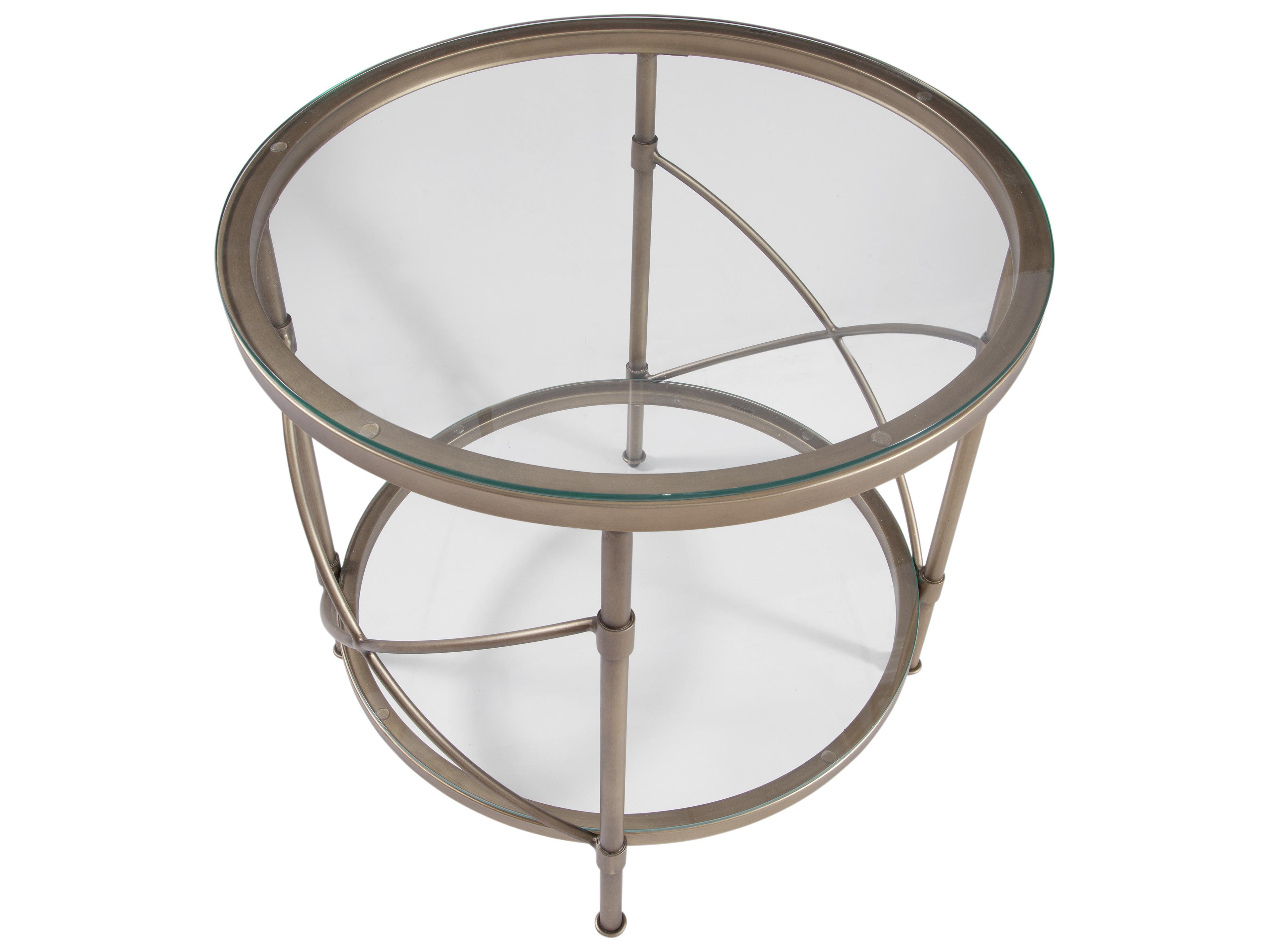 Bassett Mirror Harrison Round Glass Antique Gold End Table