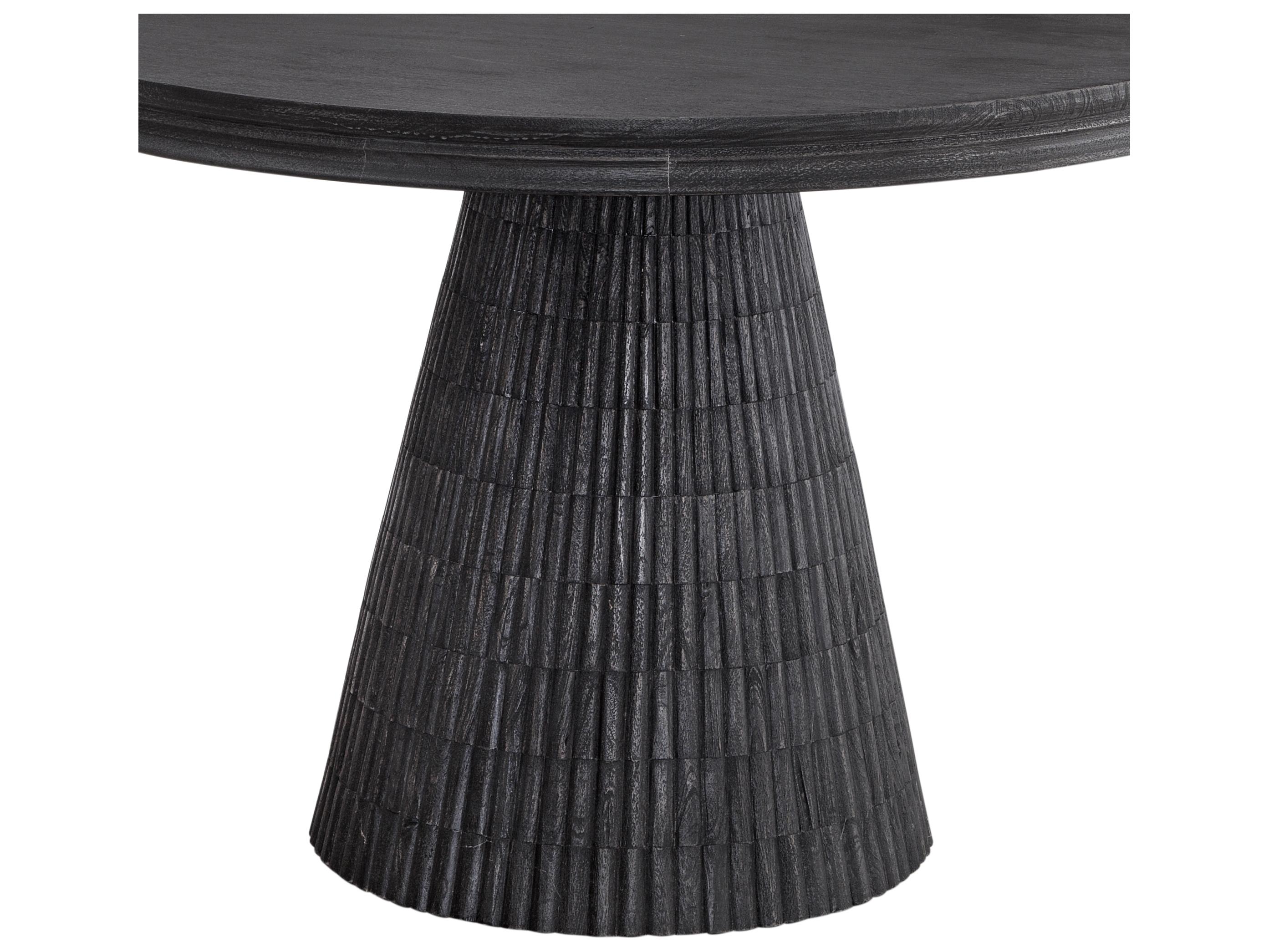 Bassett Mirror Gaines Round Wood Sandblasted Black Wash Dining Table