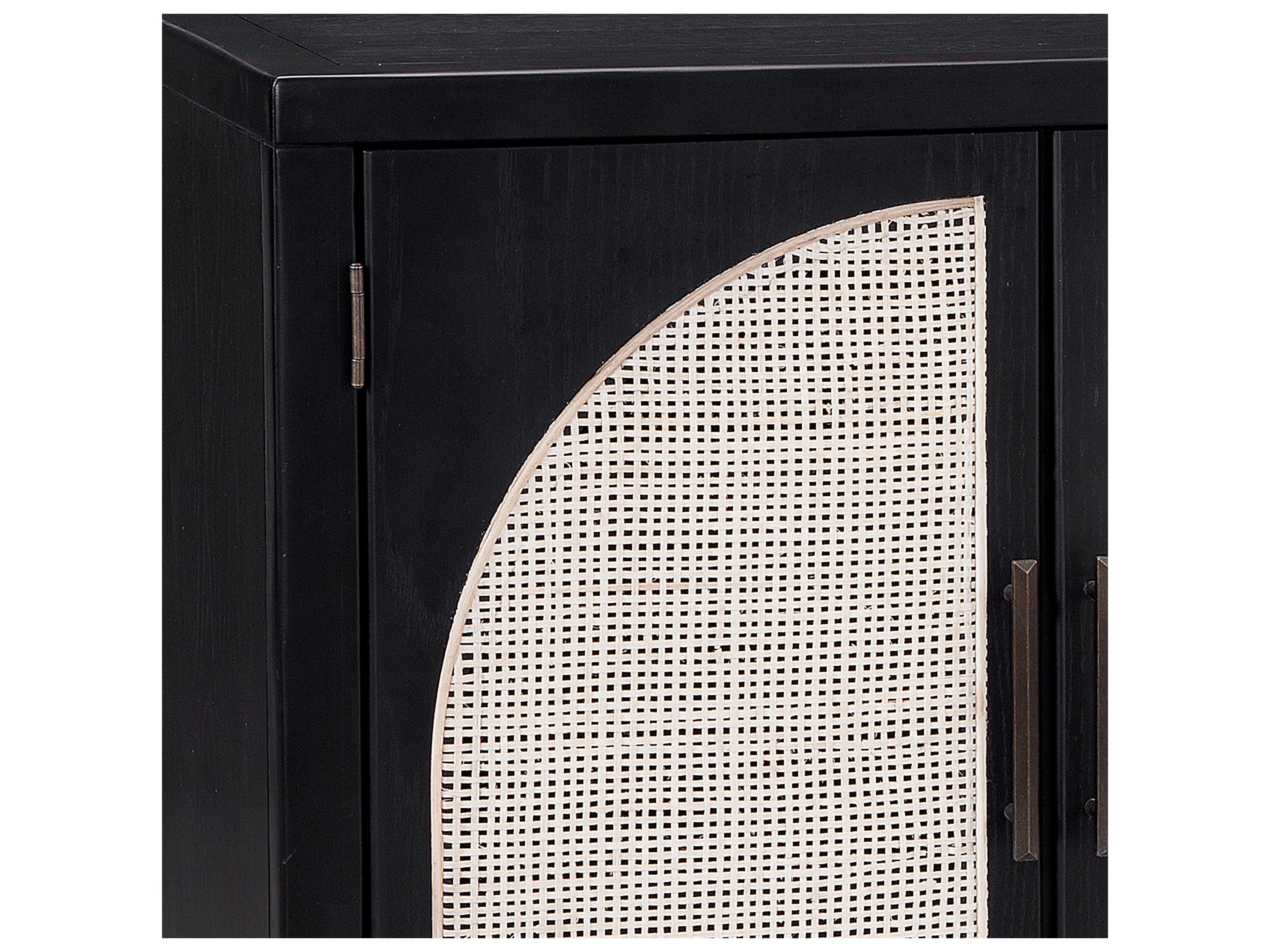 Bassett Mirror Ashton 65" Oak Wood Matte Black Natural Box Weave Cane Sideboard