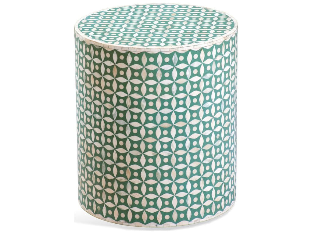 Bassett Mirror Finch Round Ivory Green End Table