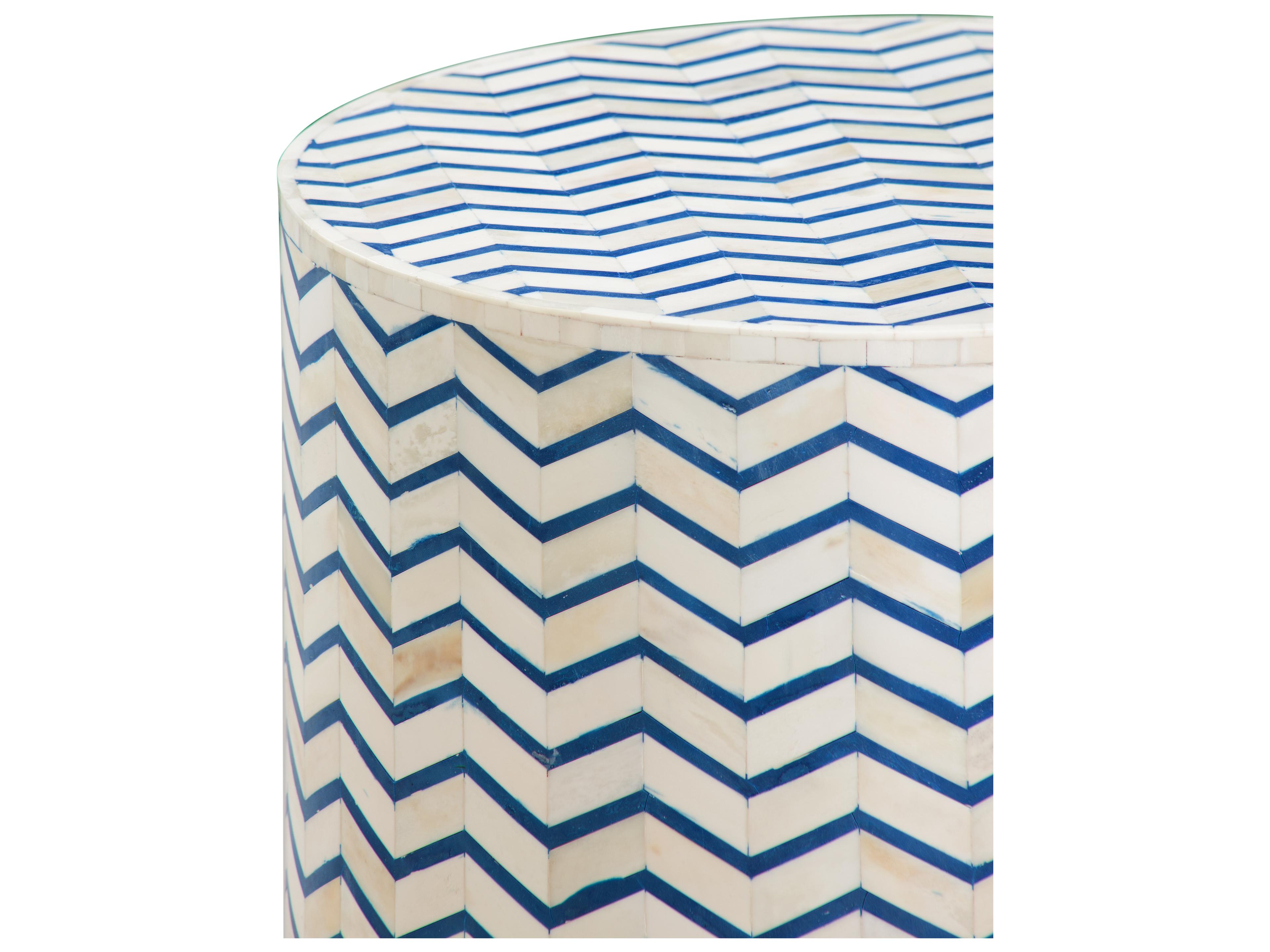 Bassett Mirror Aden Round Ivory Blue End Table