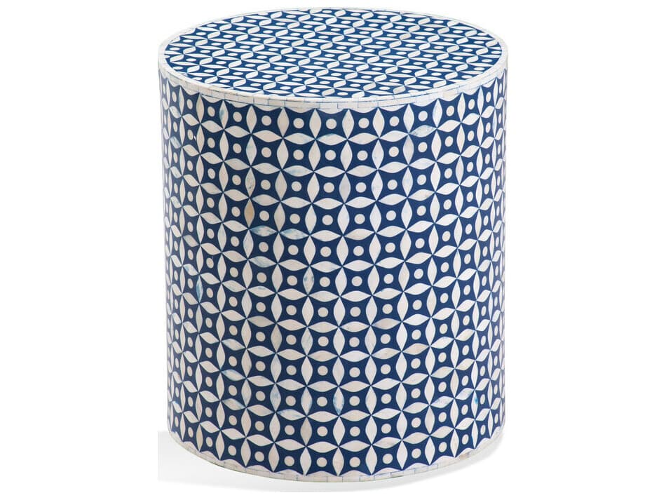 Bassett Mirror Attic Round Ivory Blue End Table