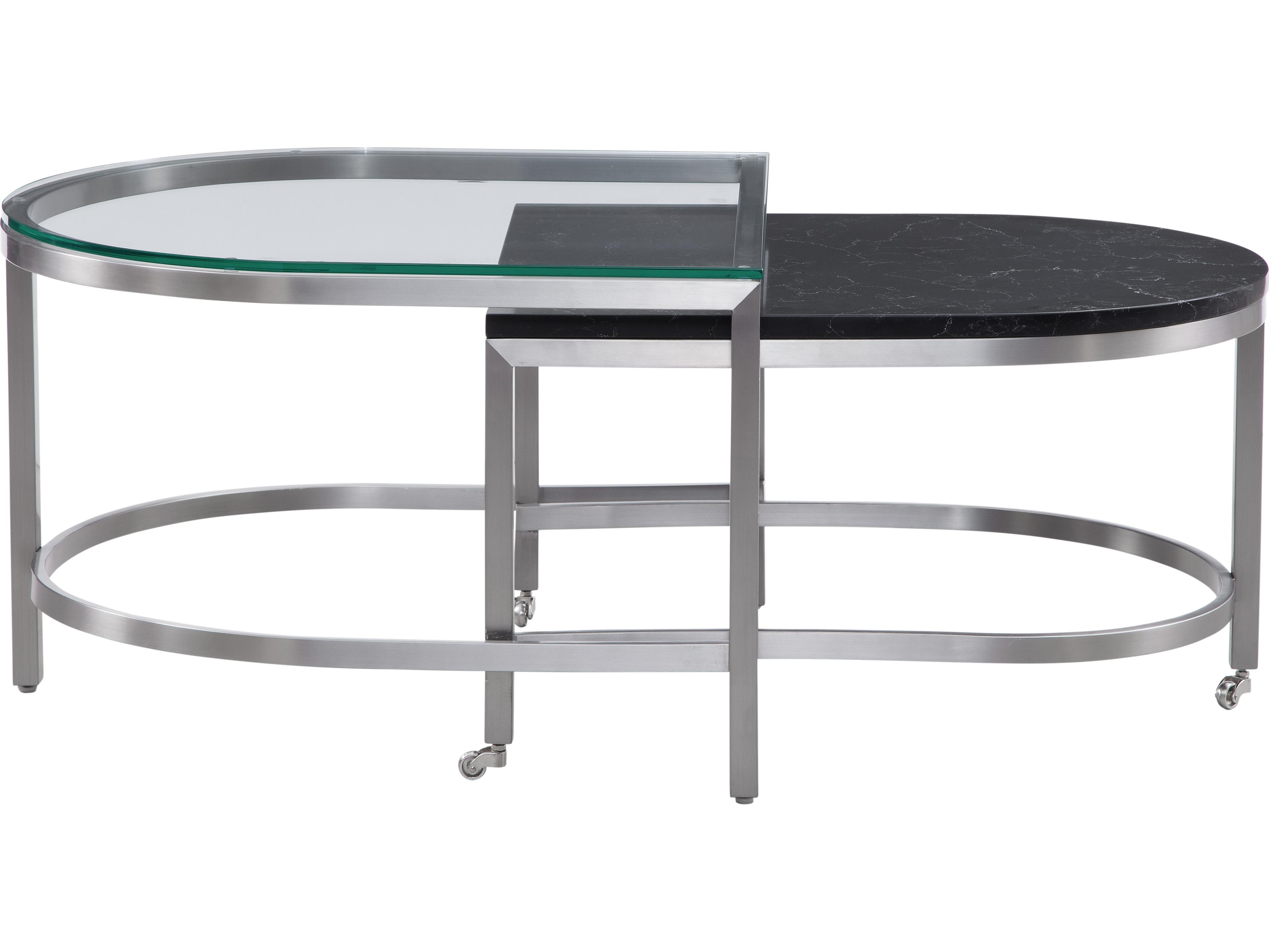 Bassett Mirror Hensley Bunching Oval Glass Chrome Marble Cocktail Table