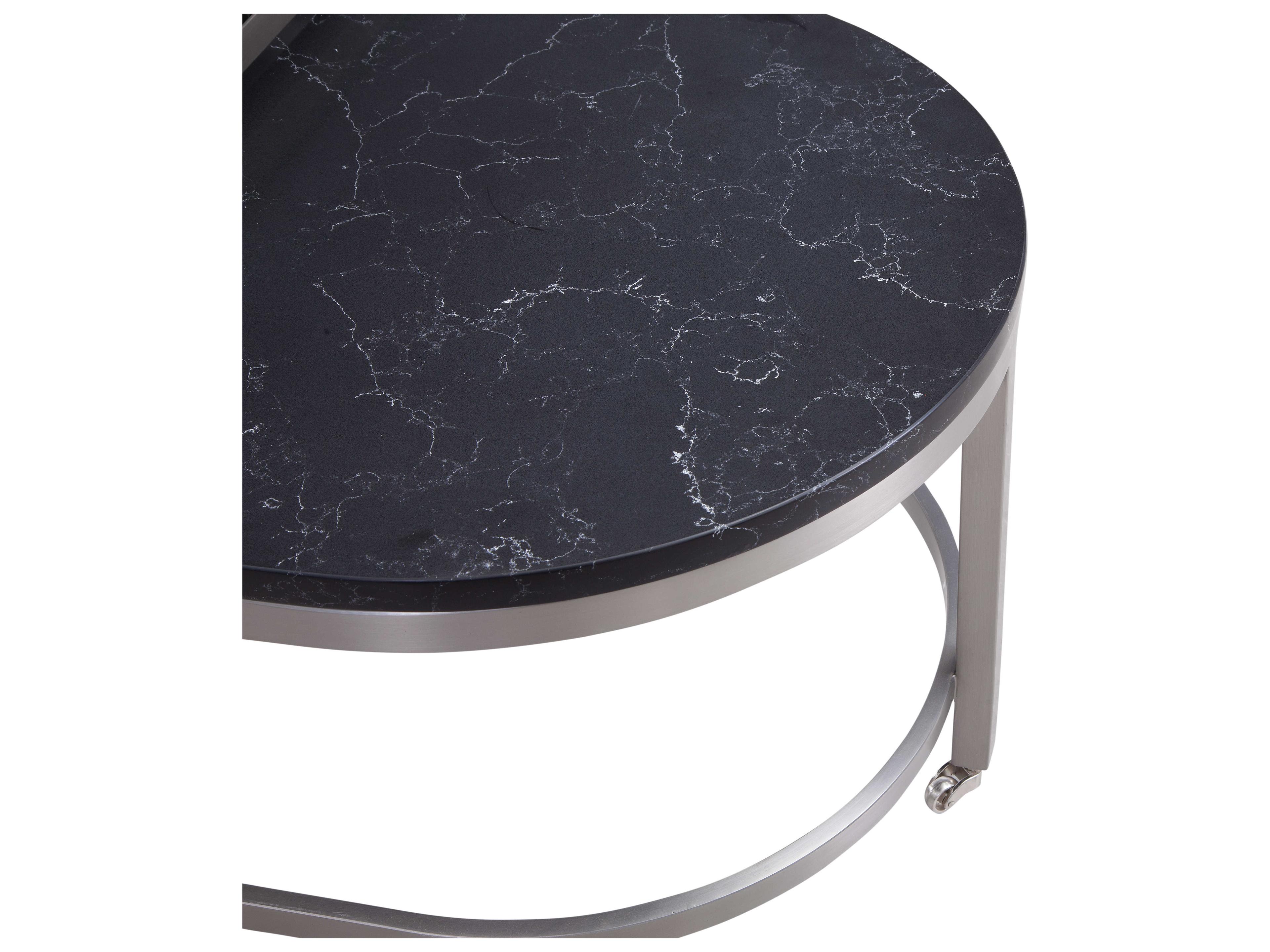 Bassett Mirror Hensley Bunching Oval Glass Chrome Marble Cocktail Table