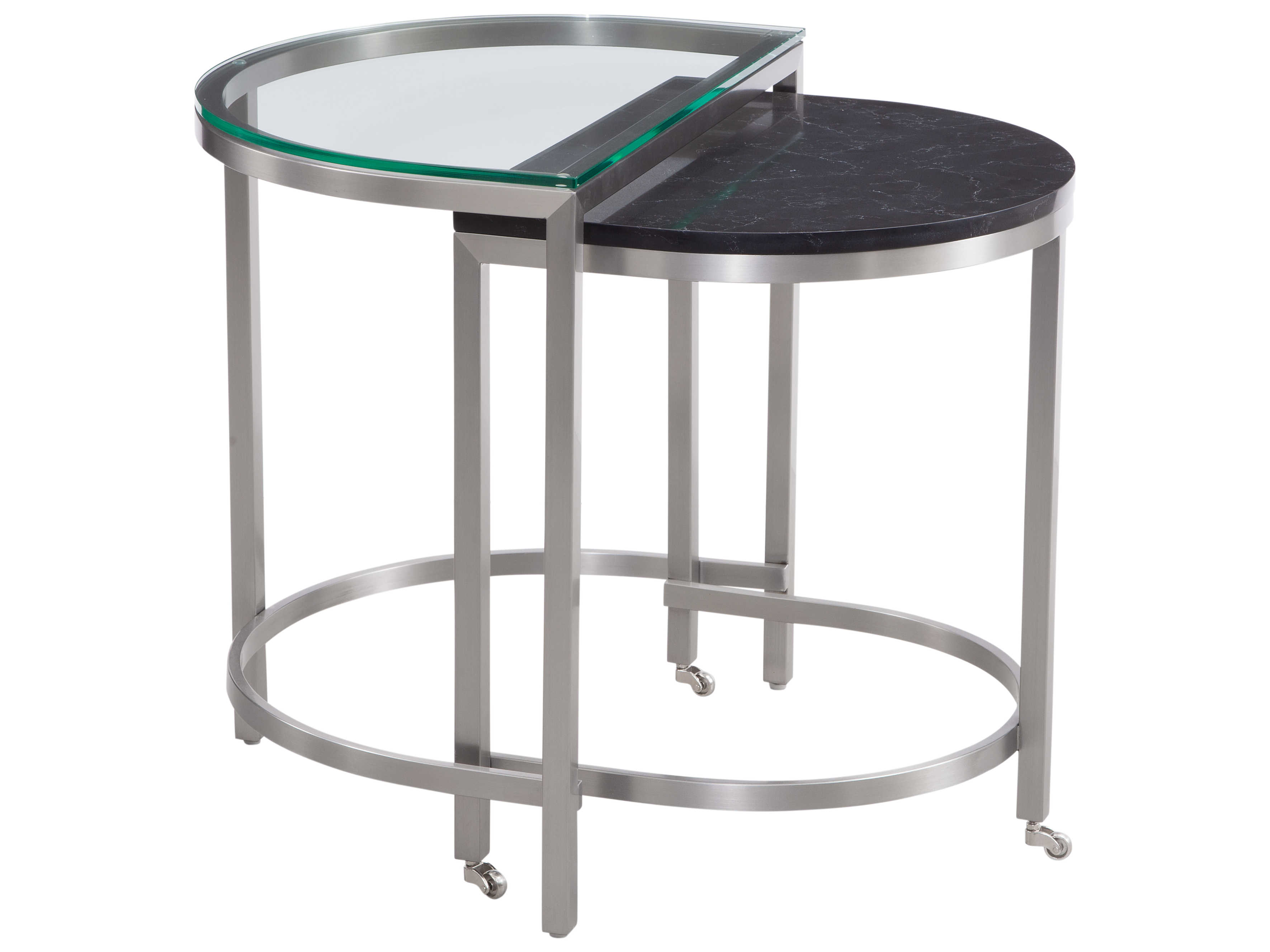 Bassett Mirror Hensley Bunching Oval Glass Chrome And Marble End Table