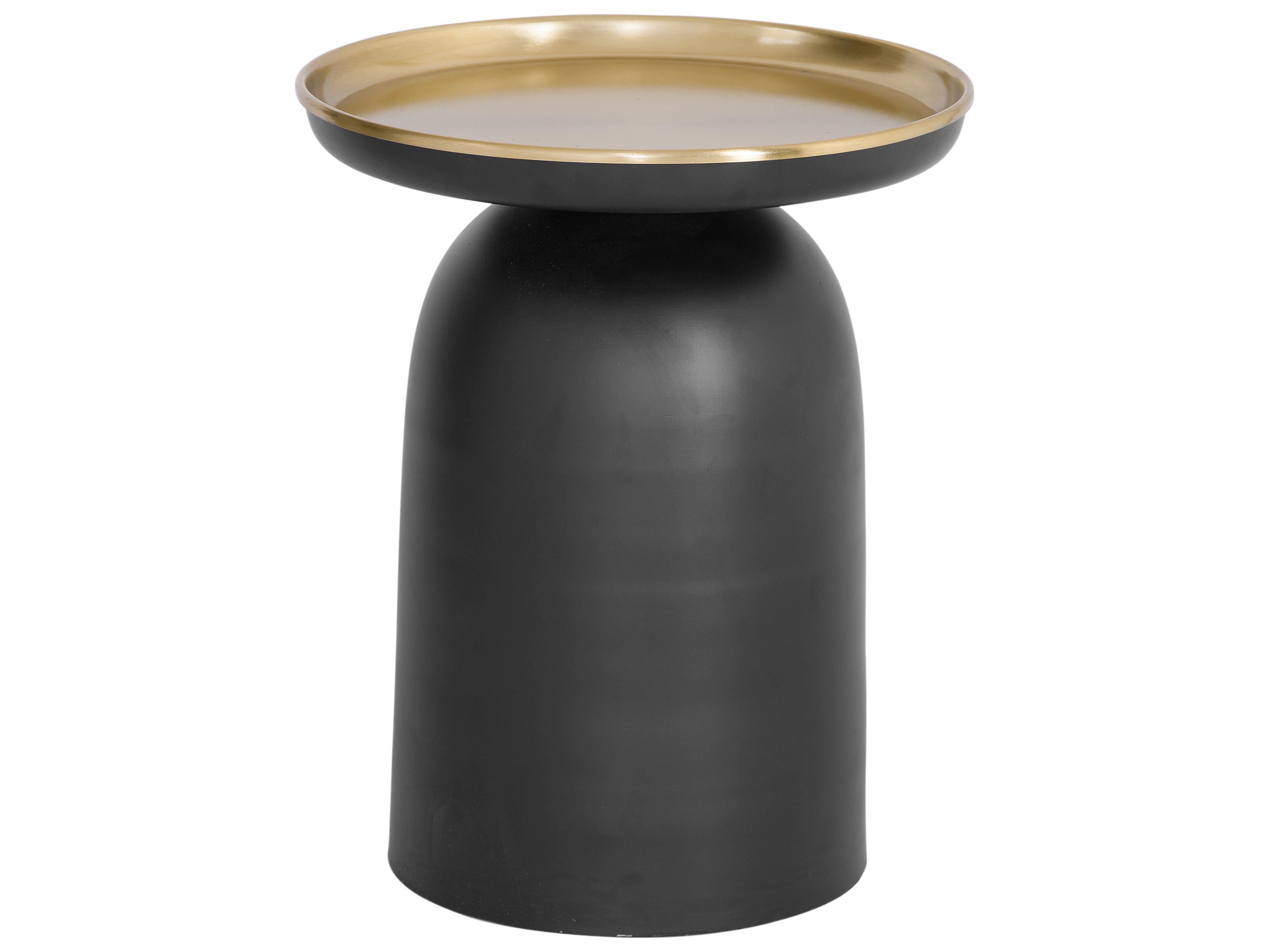 Bassett Mirror Leta Round Metal Burnished Brass Black End Table