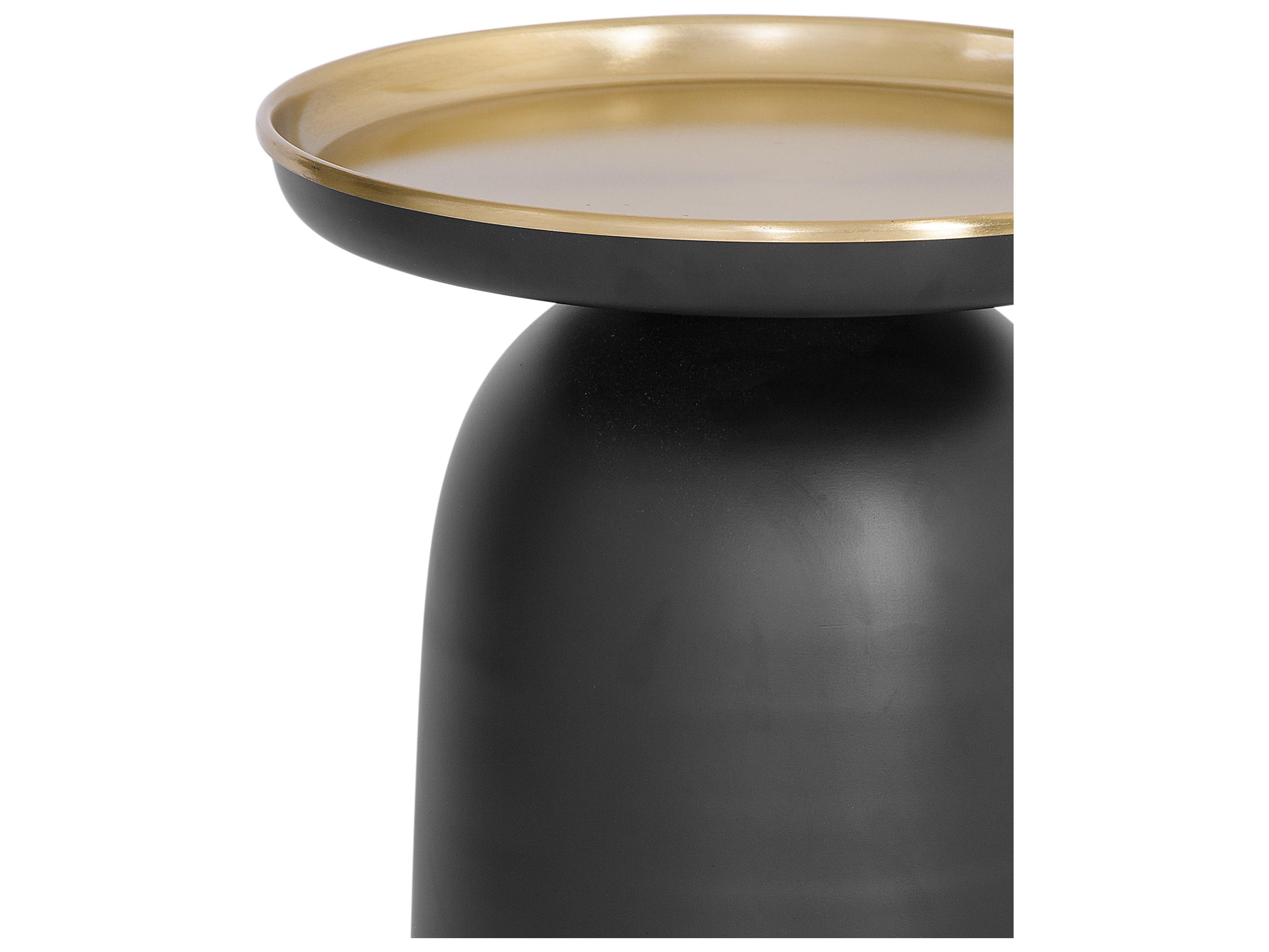 Bassett Mirror Leta Round Metal Burnished Brass Black End Table