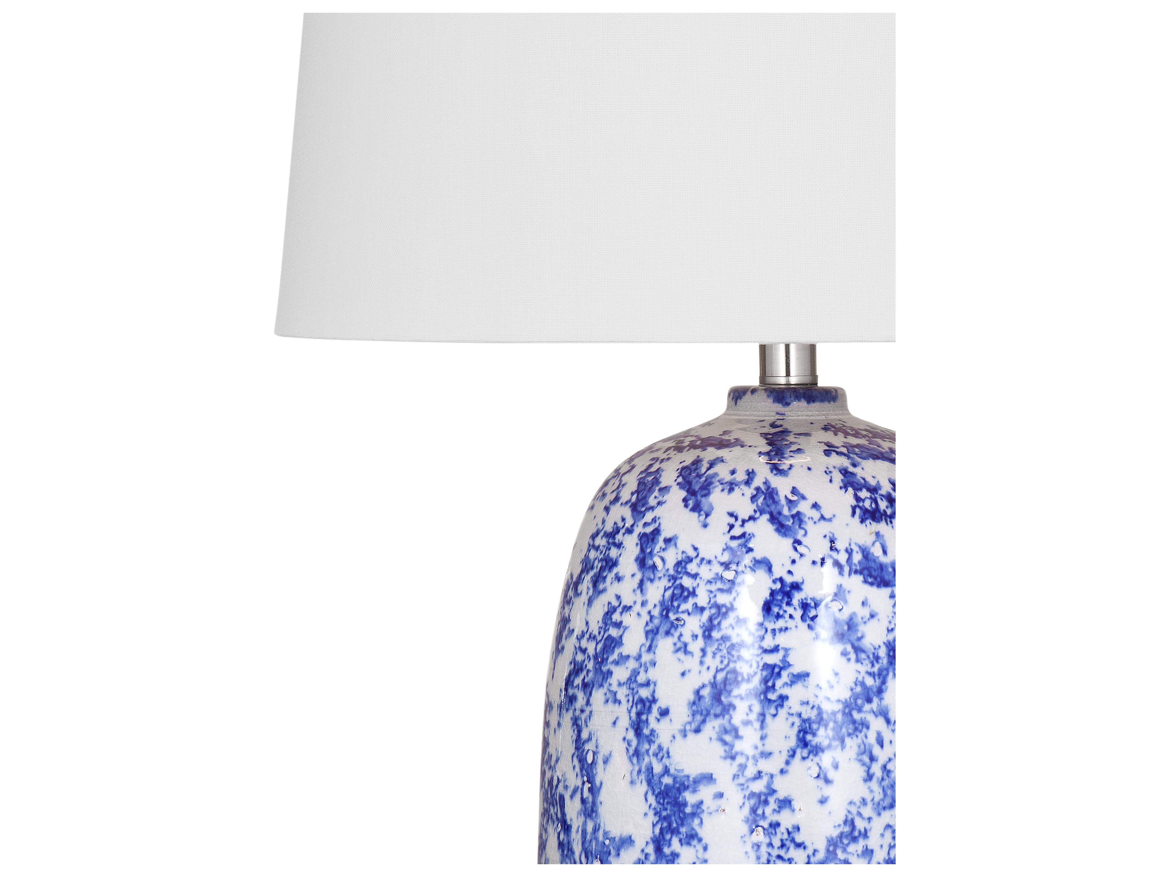 Bassett Mirror Mila Blue Cream White Tapered Drum Linen Traditional Buffet Lamp