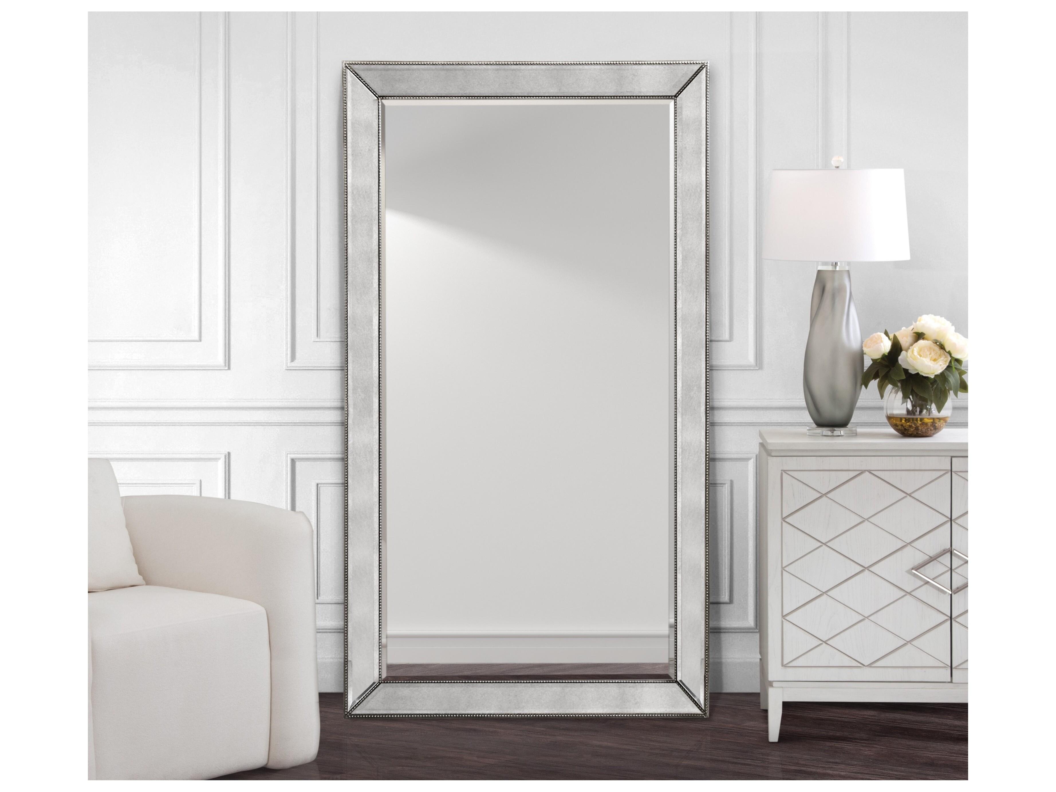 Bassett Mirror Beaded Silver Rectangular Floor Mirror