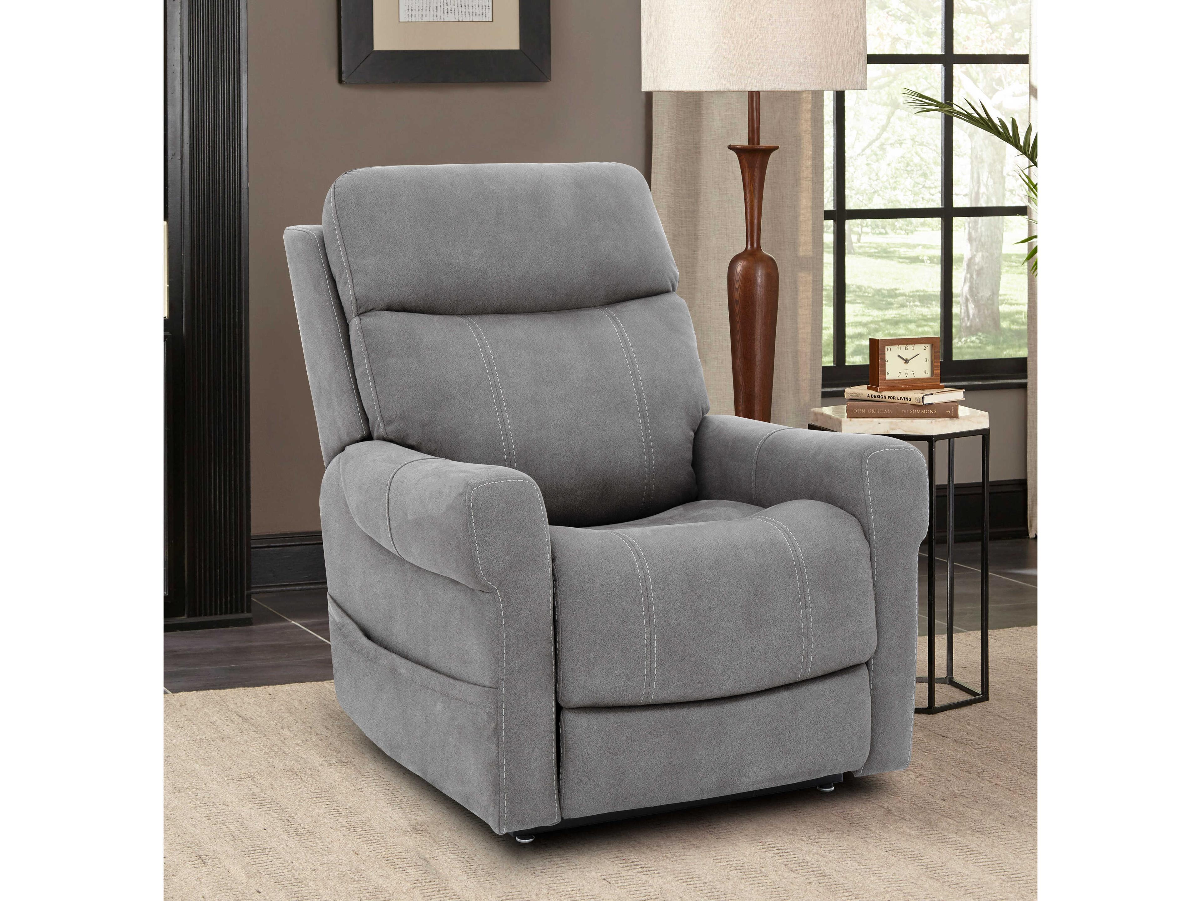 Barcalounger Lux Recline & Lift Lloyd Stonewash Dove Gray Upholstered Recliner