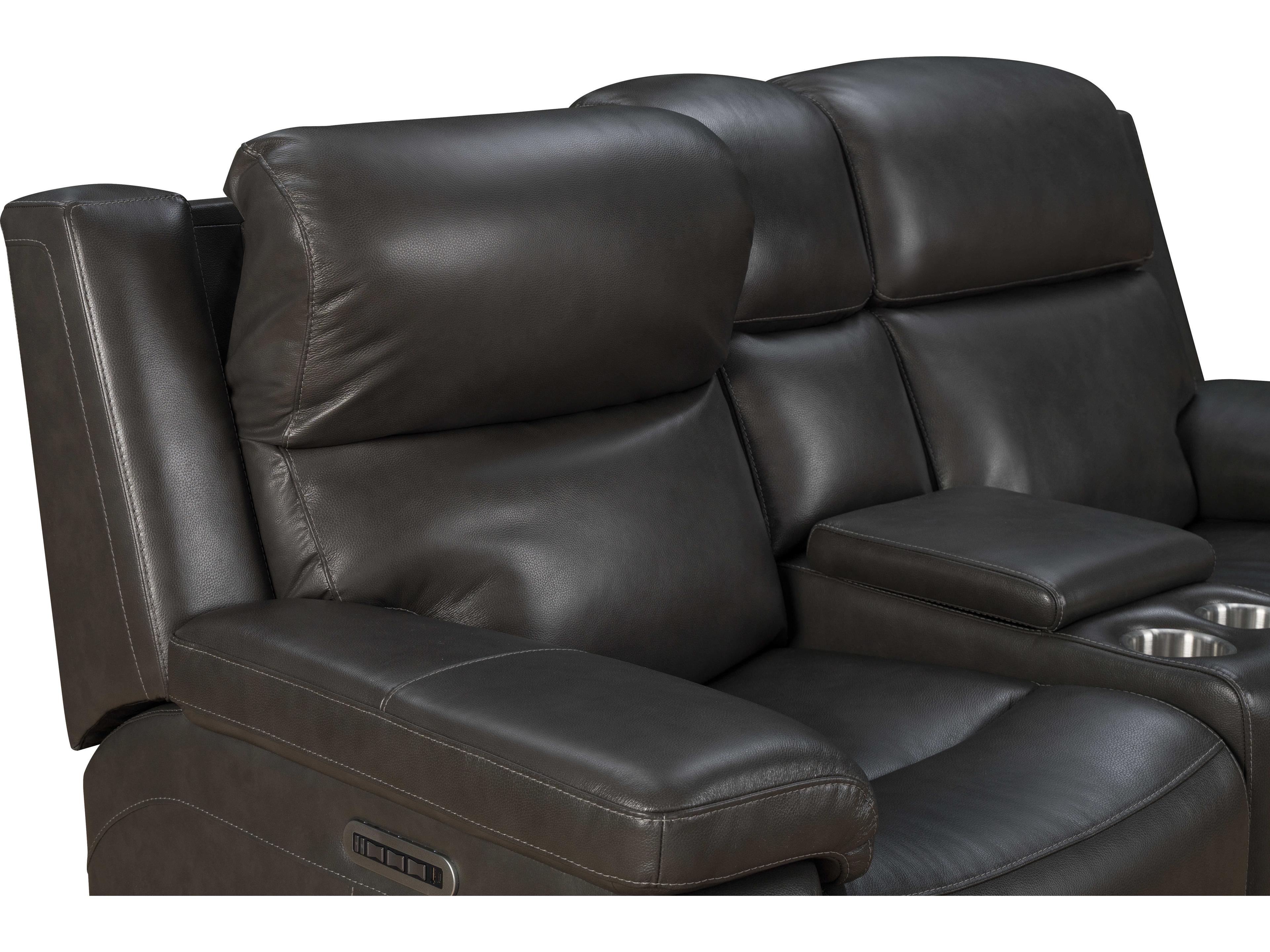 Barcalounger Media Leon Matteo Smokey Gray Faux Leather Loveseat