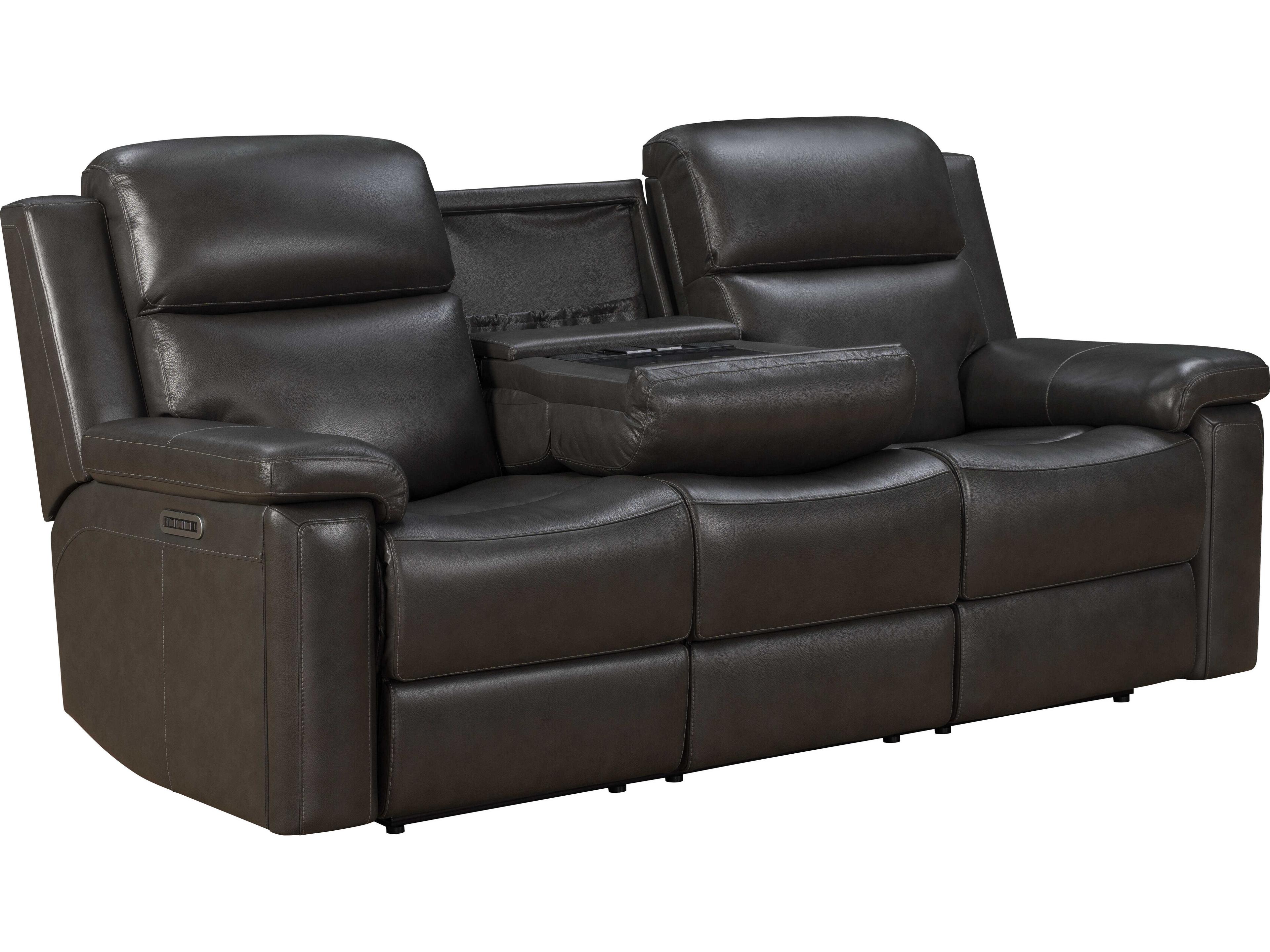 Barcalounger Media Leon Matteo Smokey Gray Faux Leather Sofa